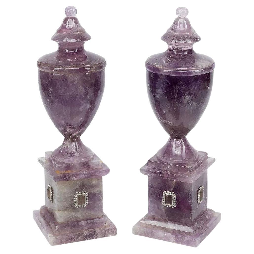 Gorgeous and Rare Pair of French Neo-Classical Urns For Sale