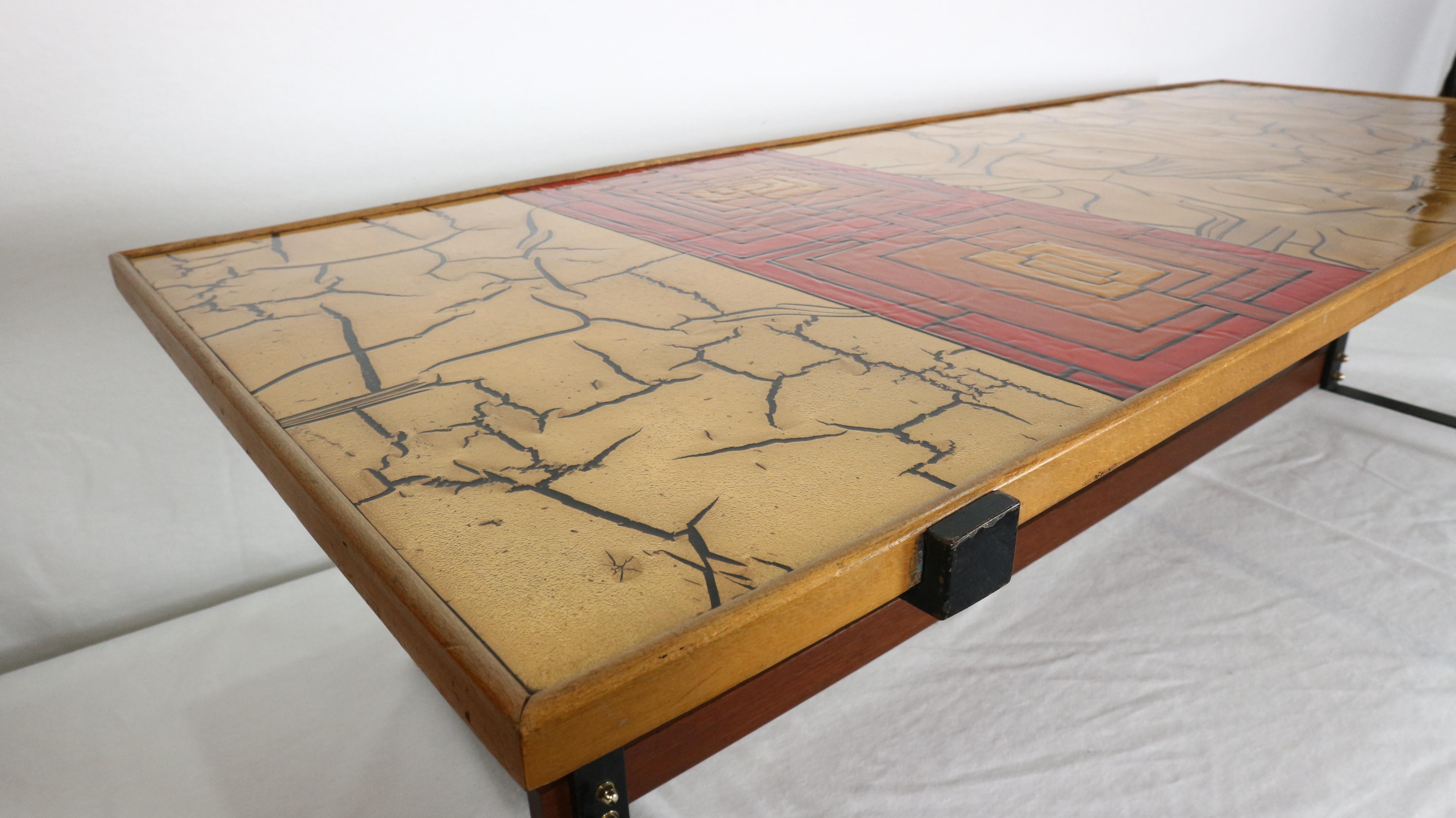 Gorgeous and Rare Paolo De Poli Attributed Enamel Coffee Table, circa 1955 1