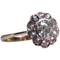 Gorgeous Antique 18 Karat Rose Gold Diamond Cluster Ring, 1.30 Carat