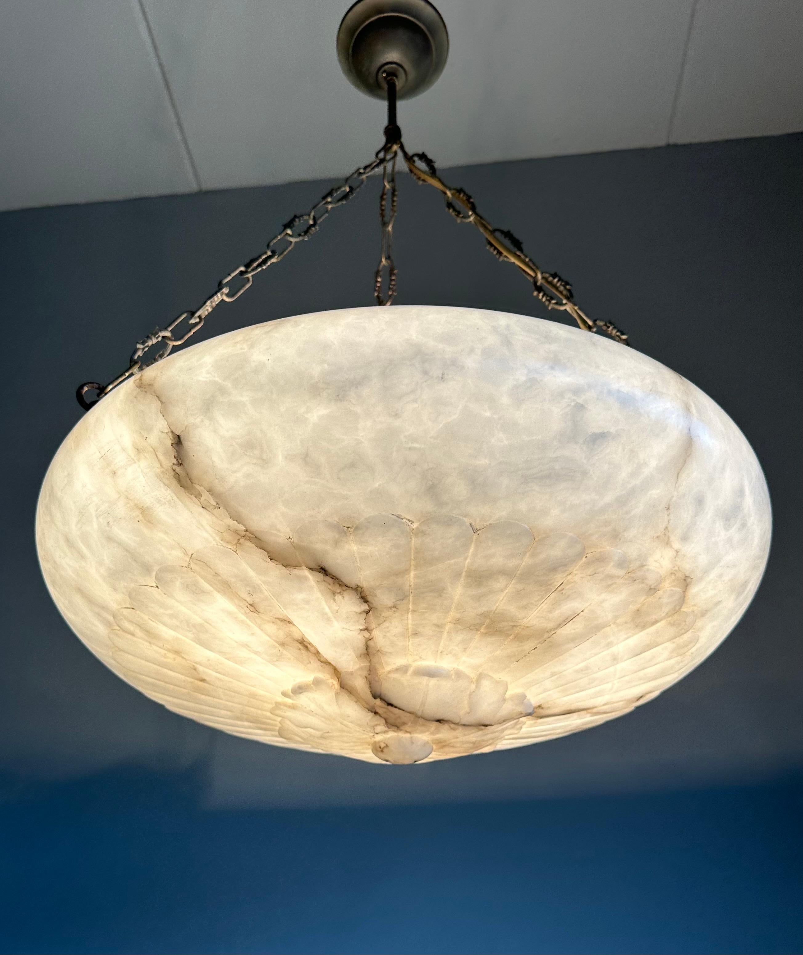 Gorgeous Antique 20 Inches in Diameter White & Black Alabaster Chandelier Light For Sale 5