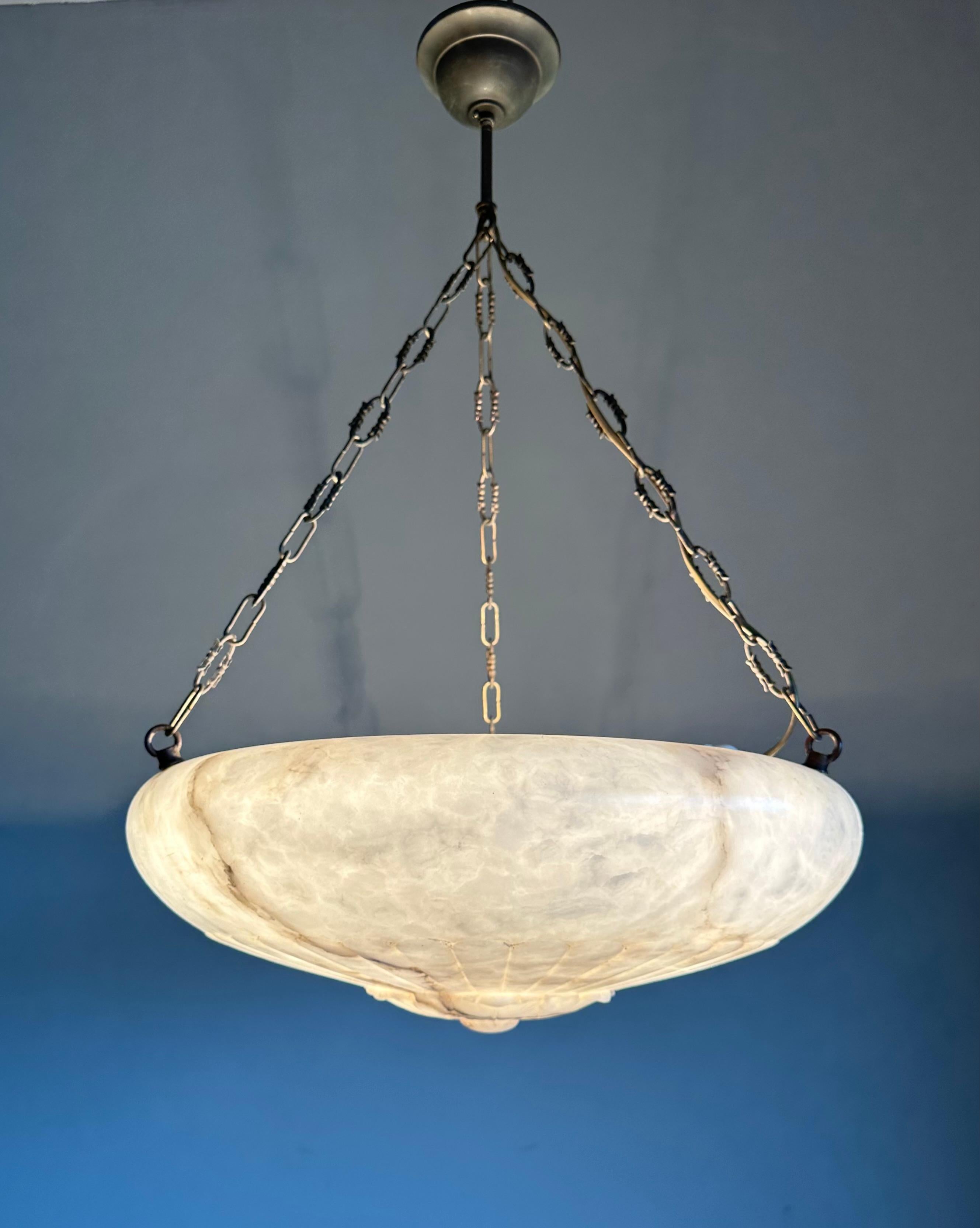 Gorgeous Antique 20 Inches in Diameter White & Black Alabaster Chandelier Light For Sale 6