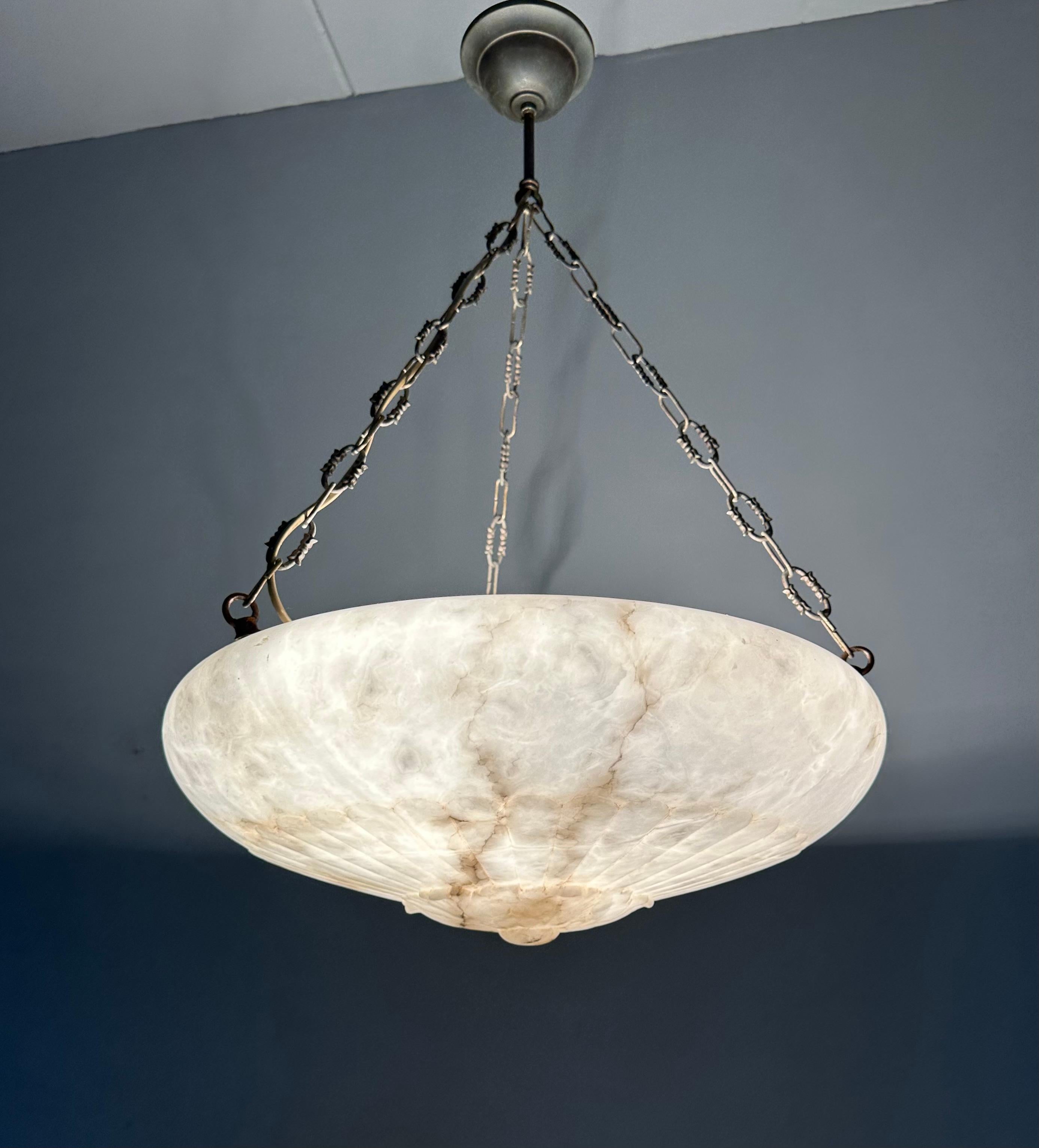 Gorgeous Antique 20 Inches in Diameter White & Black Alabaster Chandelier Light For Sale 7