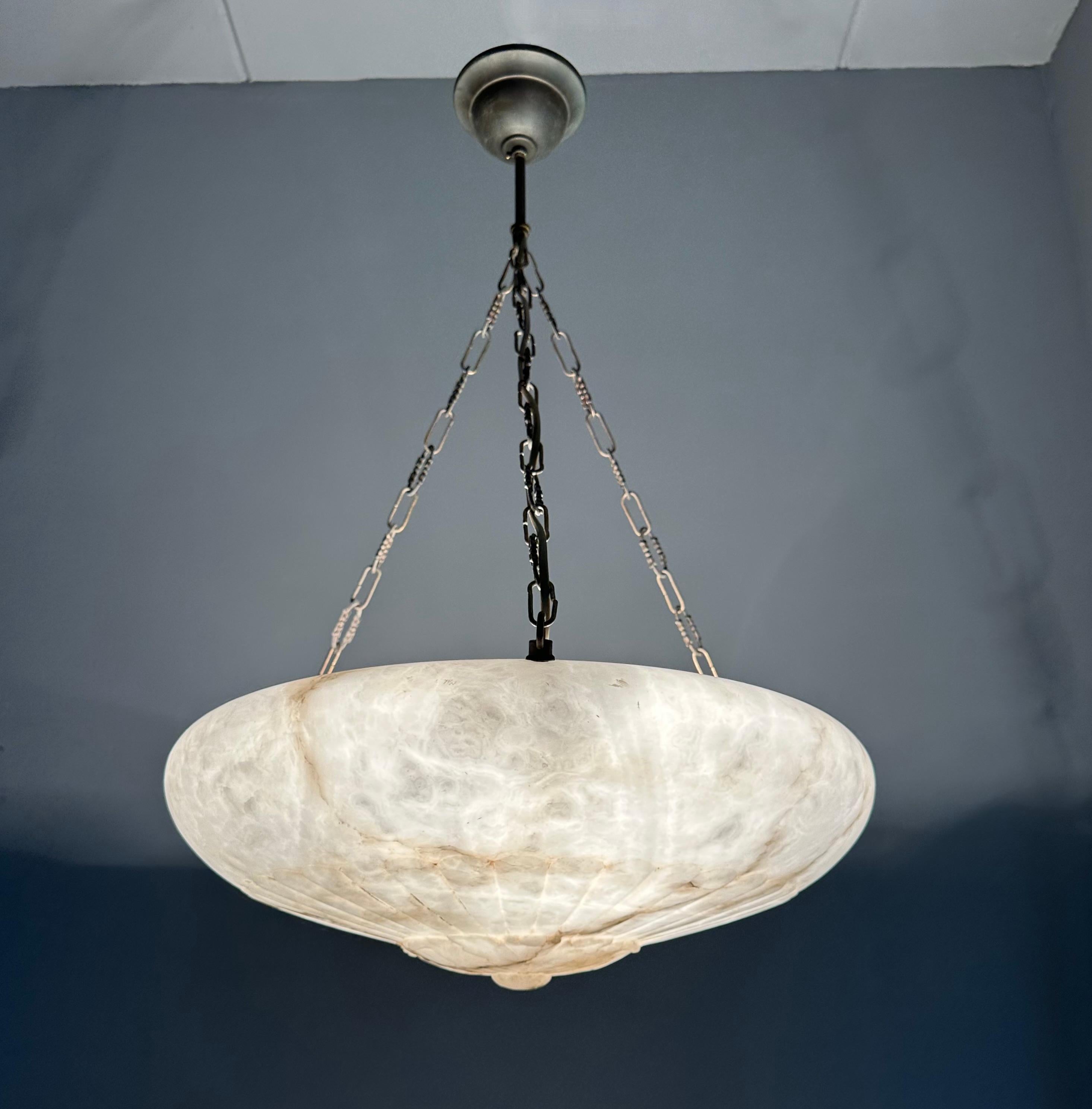 Gorgeous Antique 20 Inches in Diameter White & Black Alabaster Chandelier Light For Sale 9