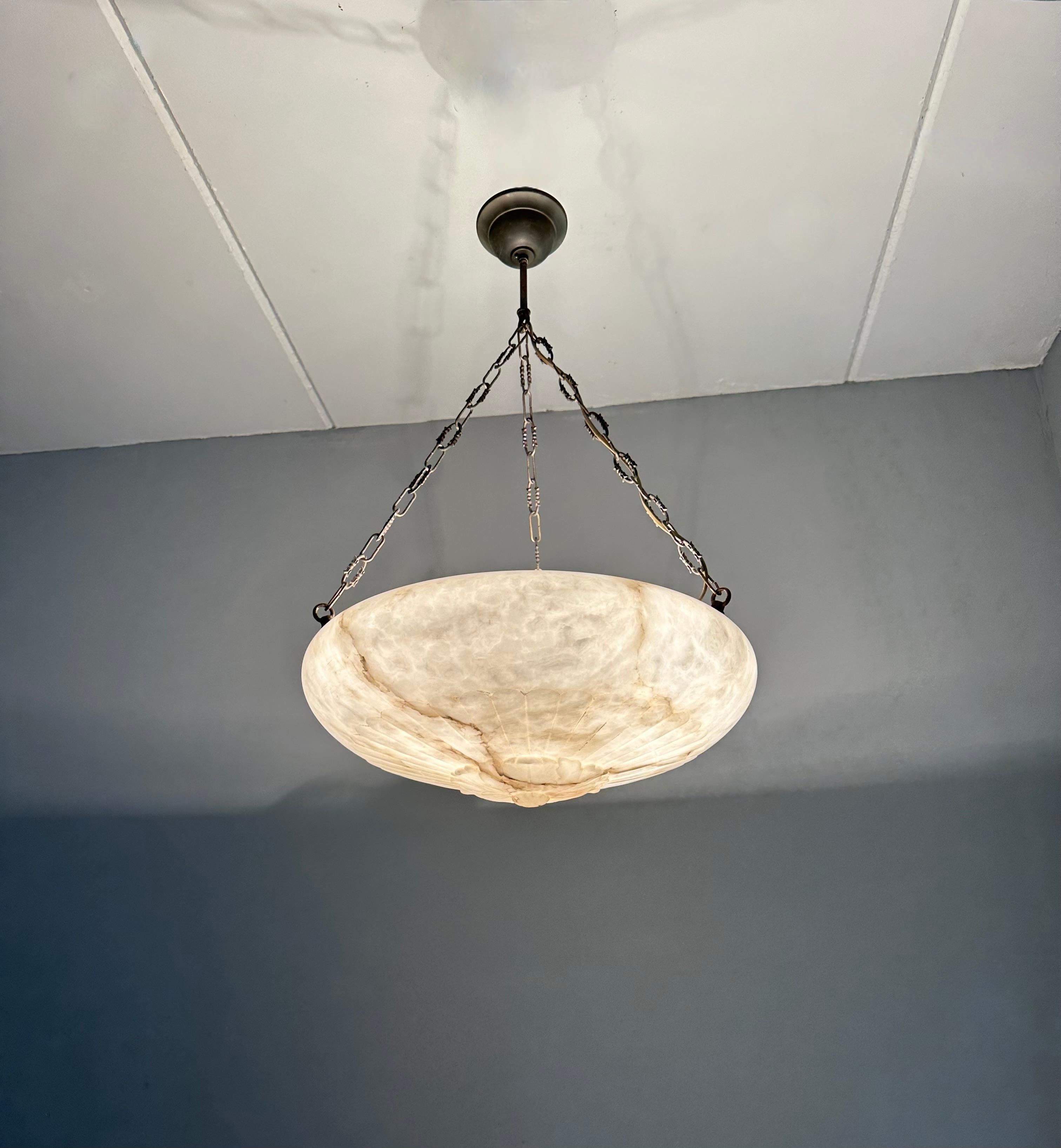 Gorgeous Antique 20 Inches in Diameter White & Black Alabaster Chandelier Light For Sale 11