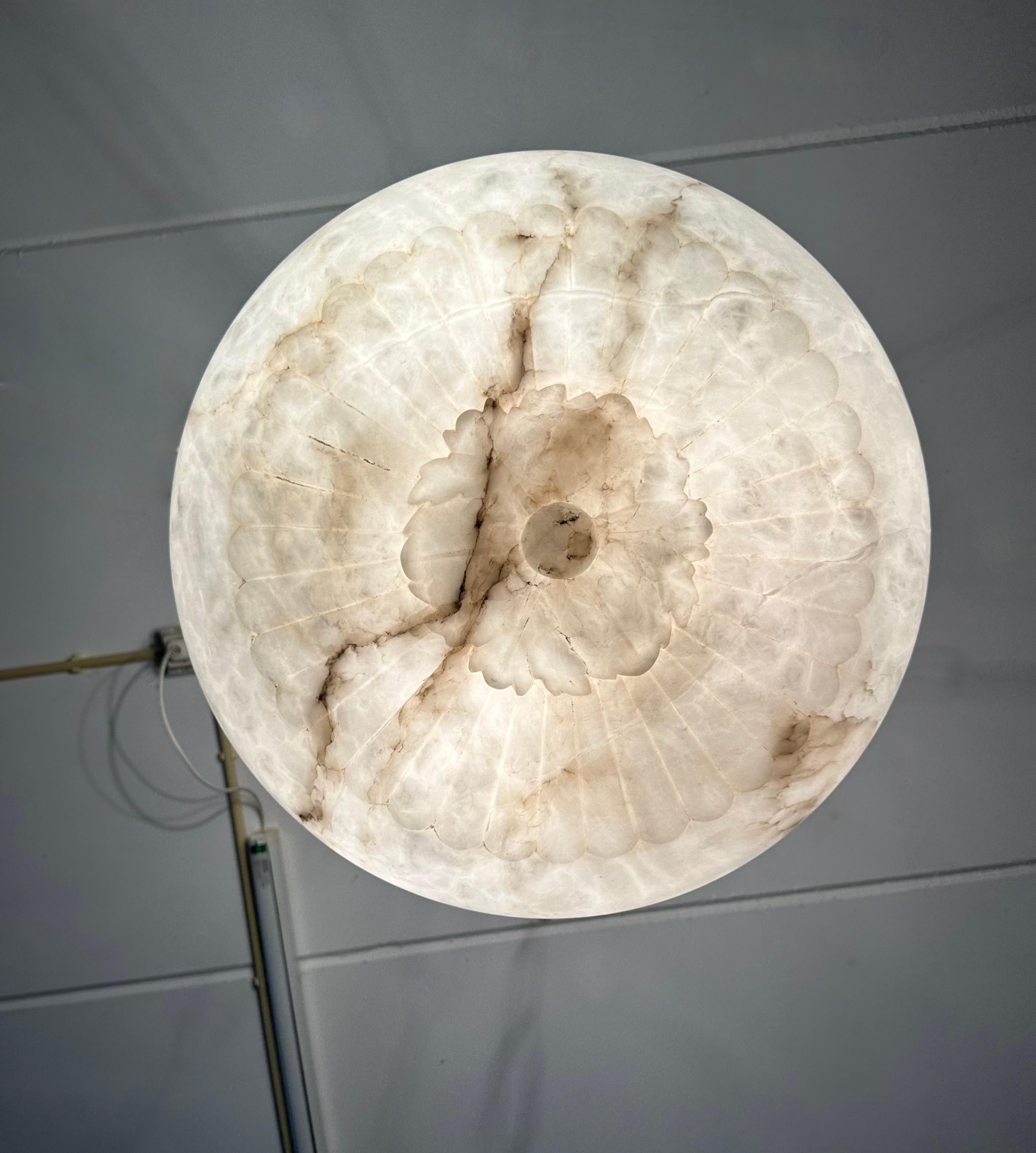 Gorgeous Antique 20 Inches in Diameter White & Black Alabaster Chandelier Light For Sale 12