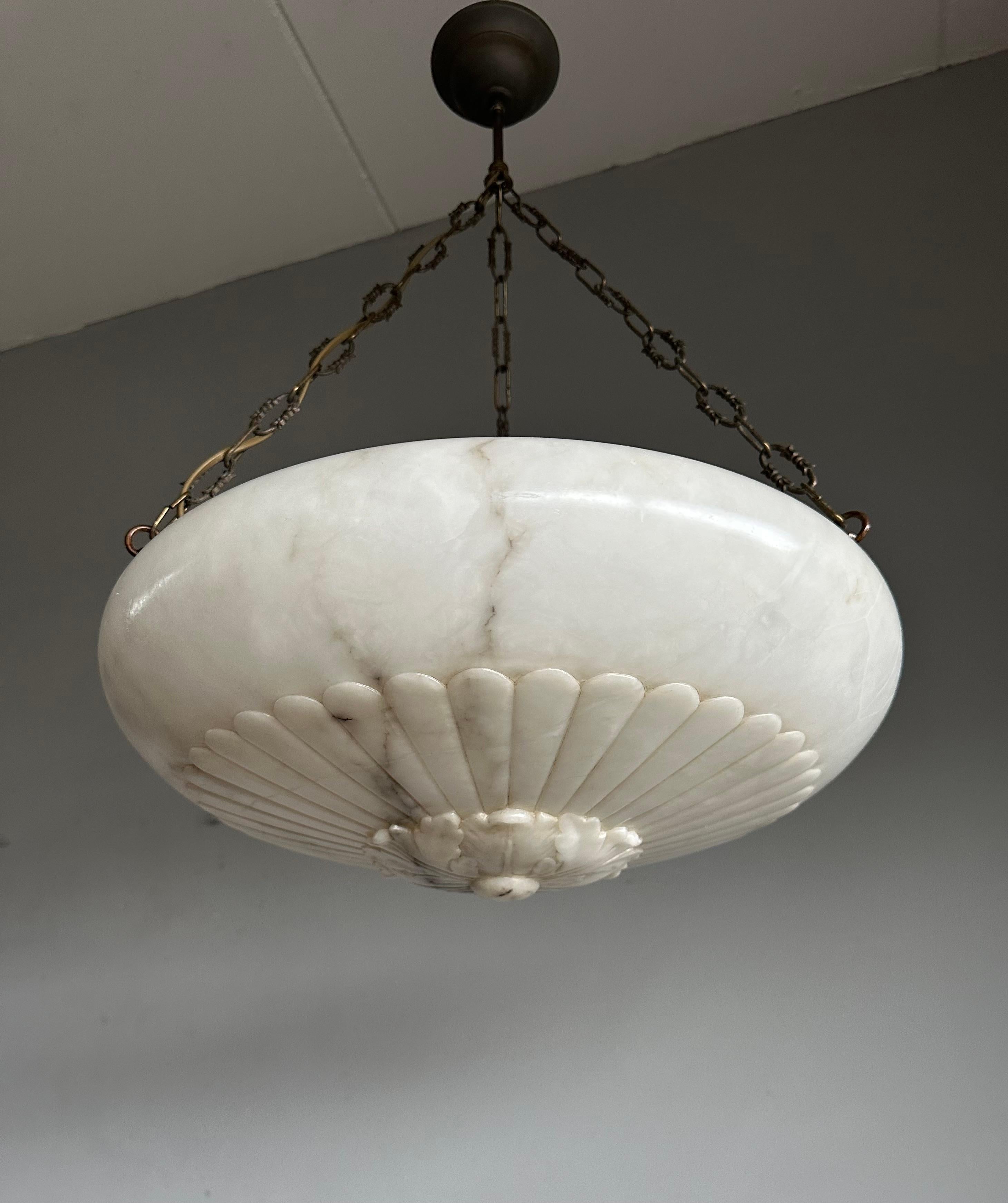 Art Deco Gorgeous Antique 20 Inches in Diameter White & Black Alabaster Chandelier Light For Sale