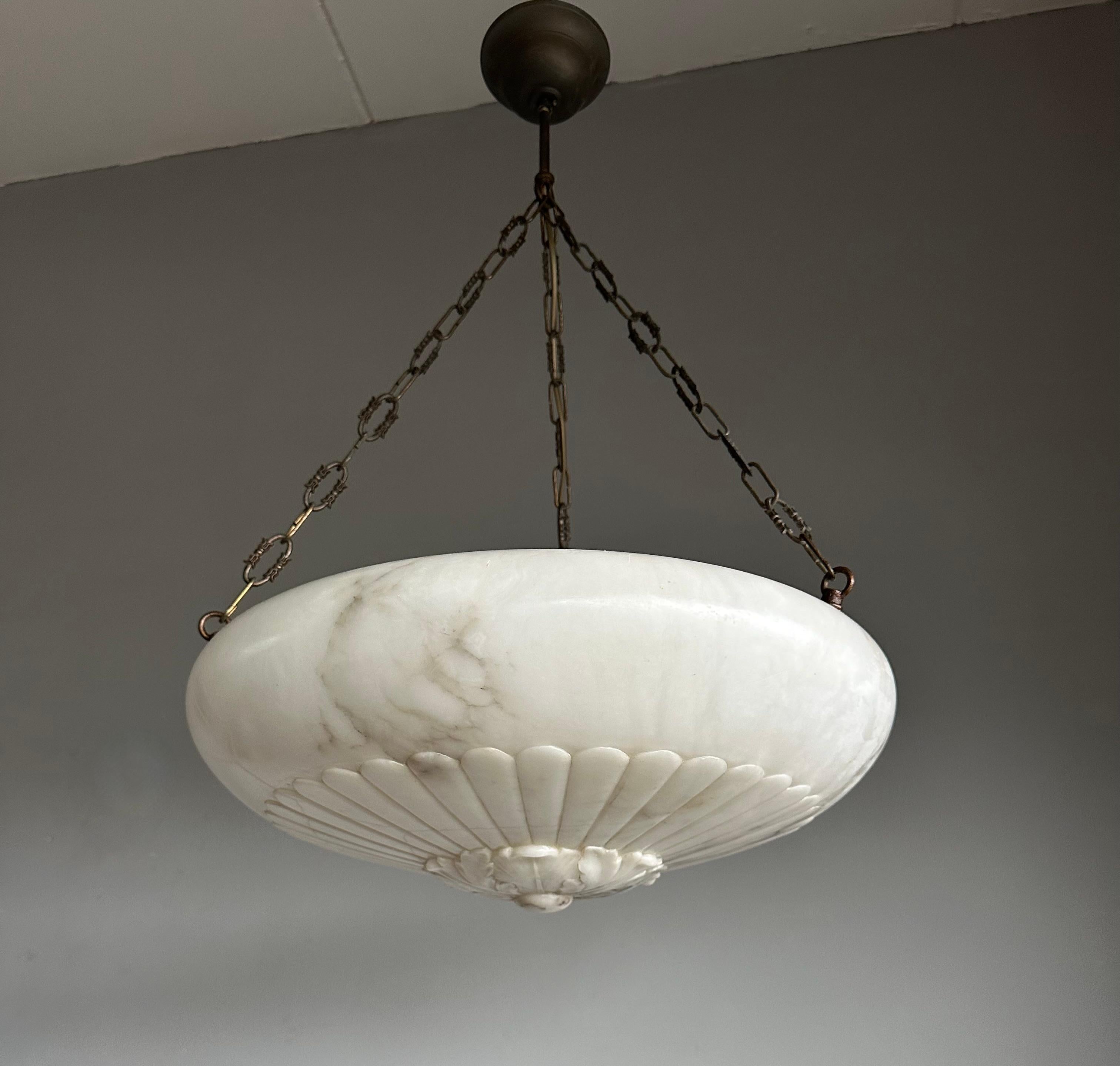 European Gorgeous Antique 20 Inches in Diameter White & Black Alabaster Chandelier Light For Sale