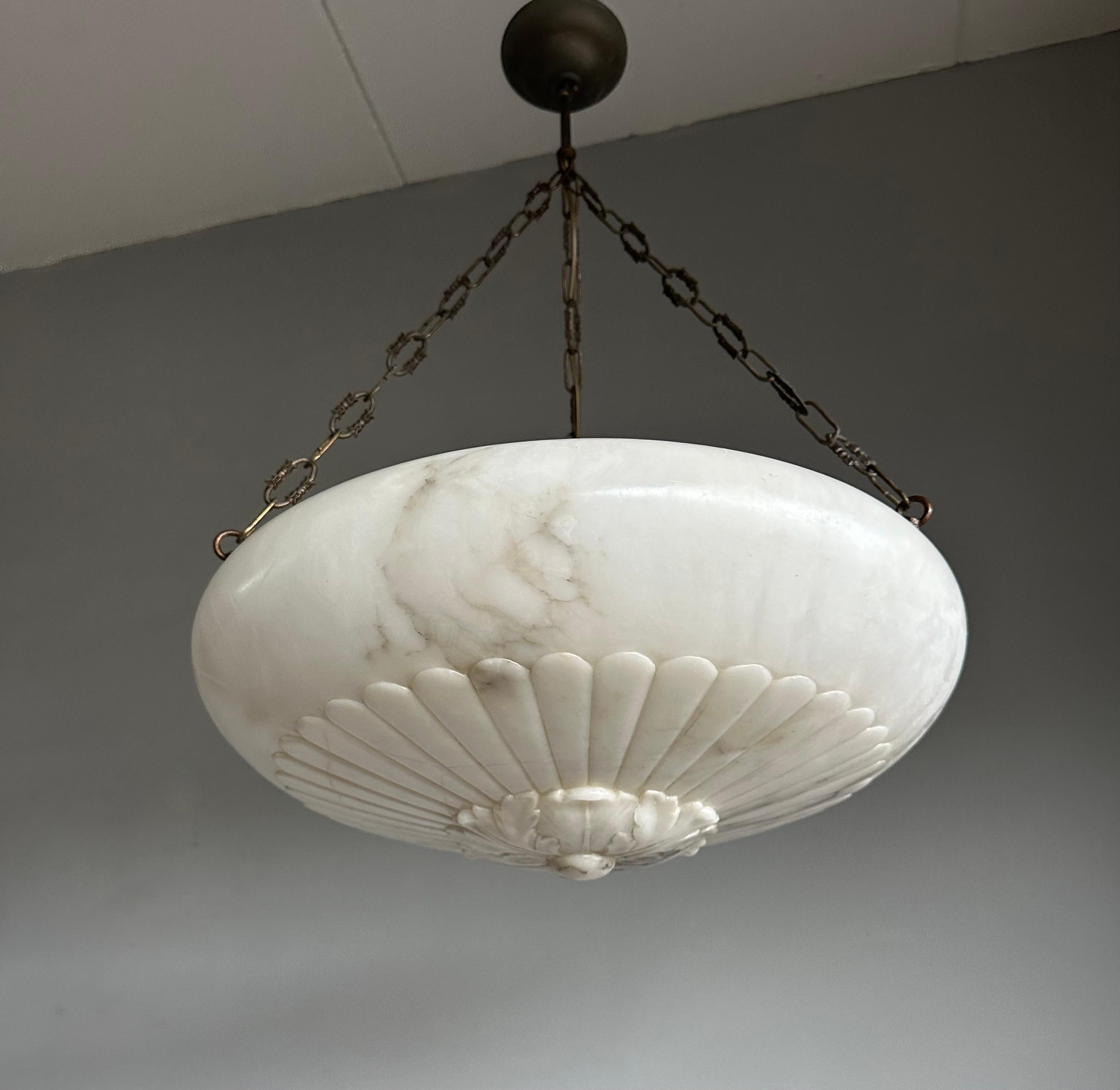 Polished Gorgeous Antique 20 Inches in Diameter White & Black Alabaster Chandelier Light For Sale