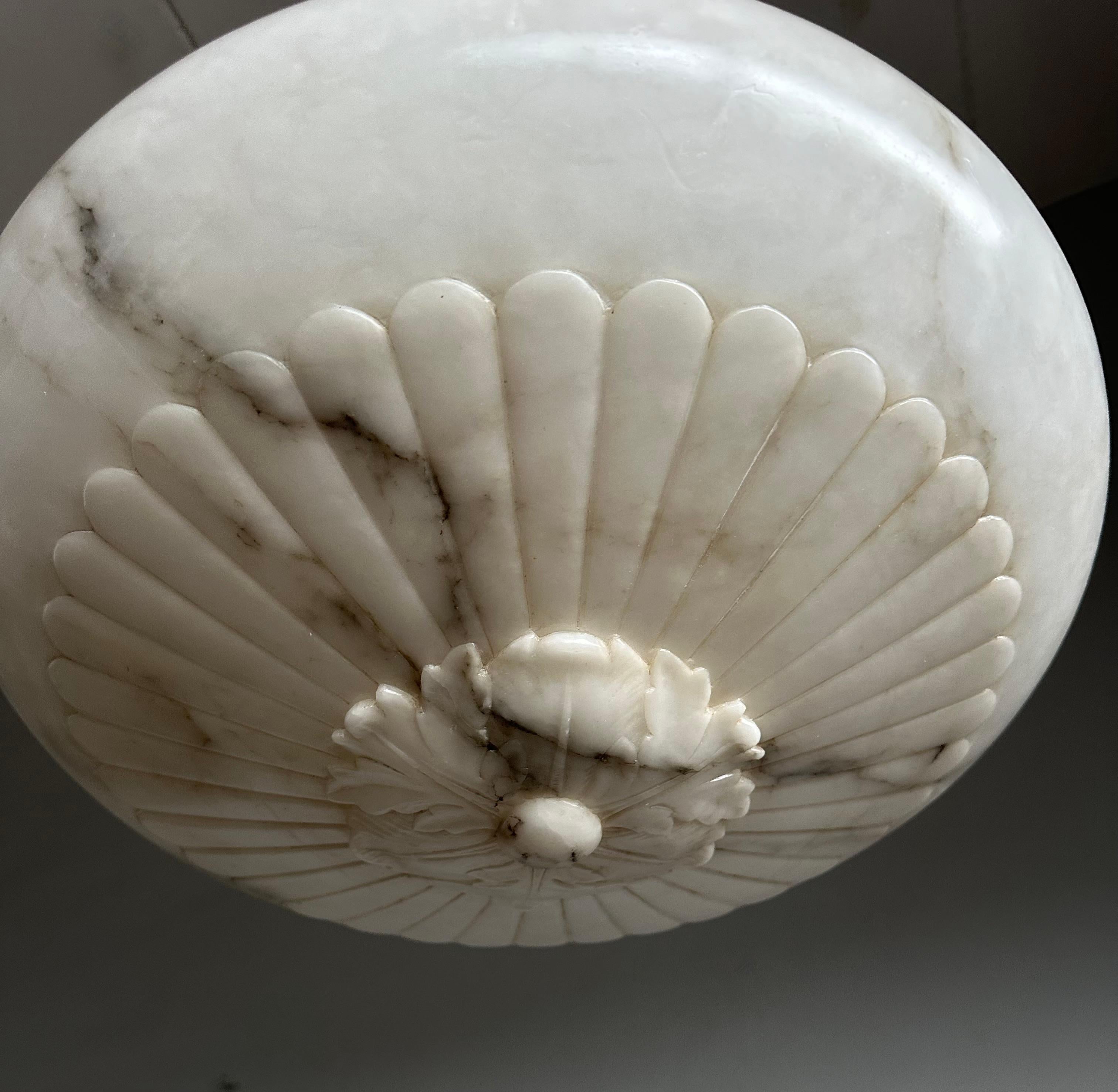 20th Century Gorgeous Antique 20 Inches in Diameter White & Black Alabaster Chandelier Light For Sale