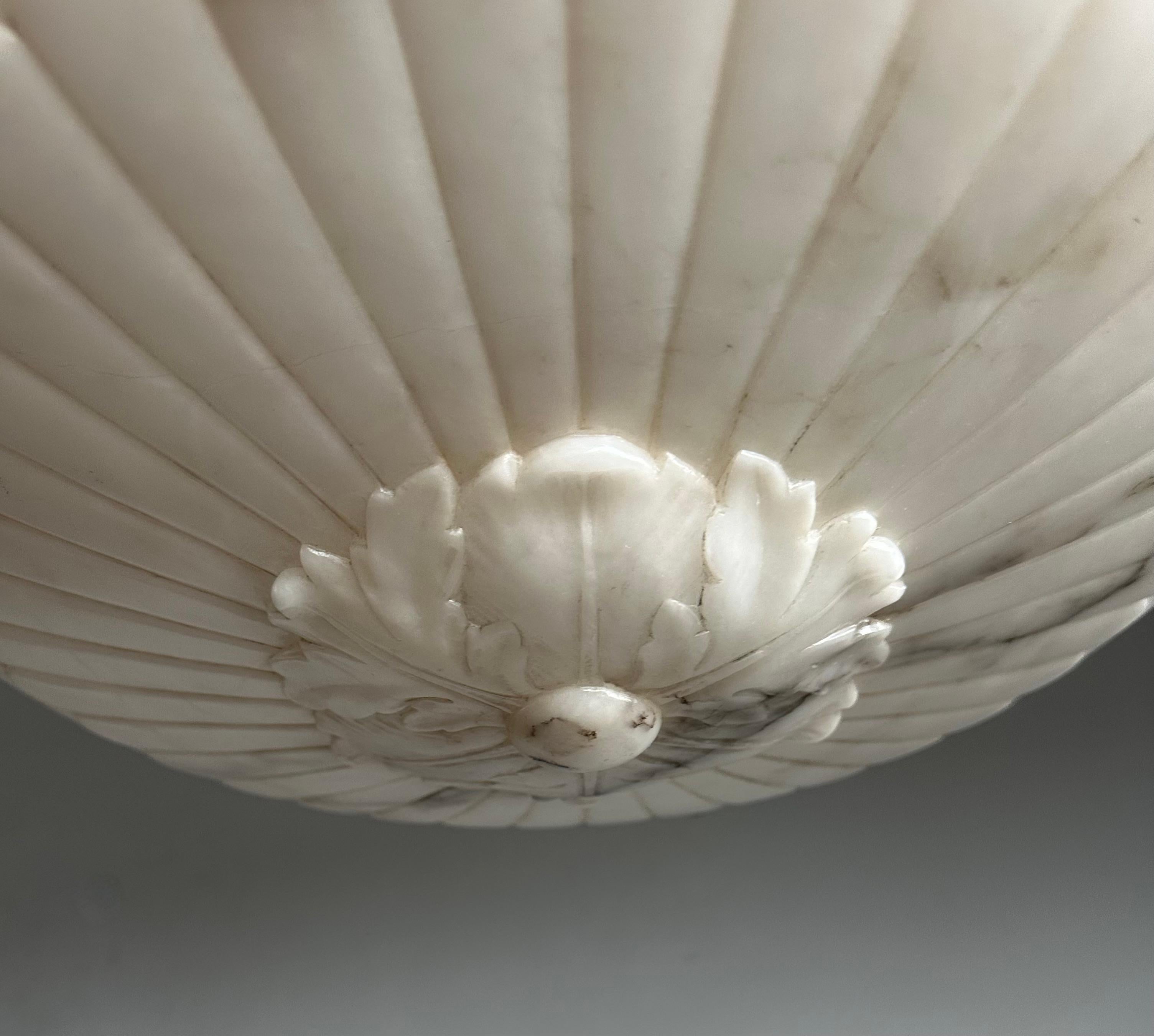 Gorgeous Antique 20 Inches in Diameter White & Black Alabaster Chandelier Light For Sale 1