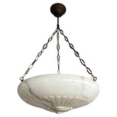 Gorgeous Antique 20 Inches in Diameter White & Black Alabaster Chandelier Light
