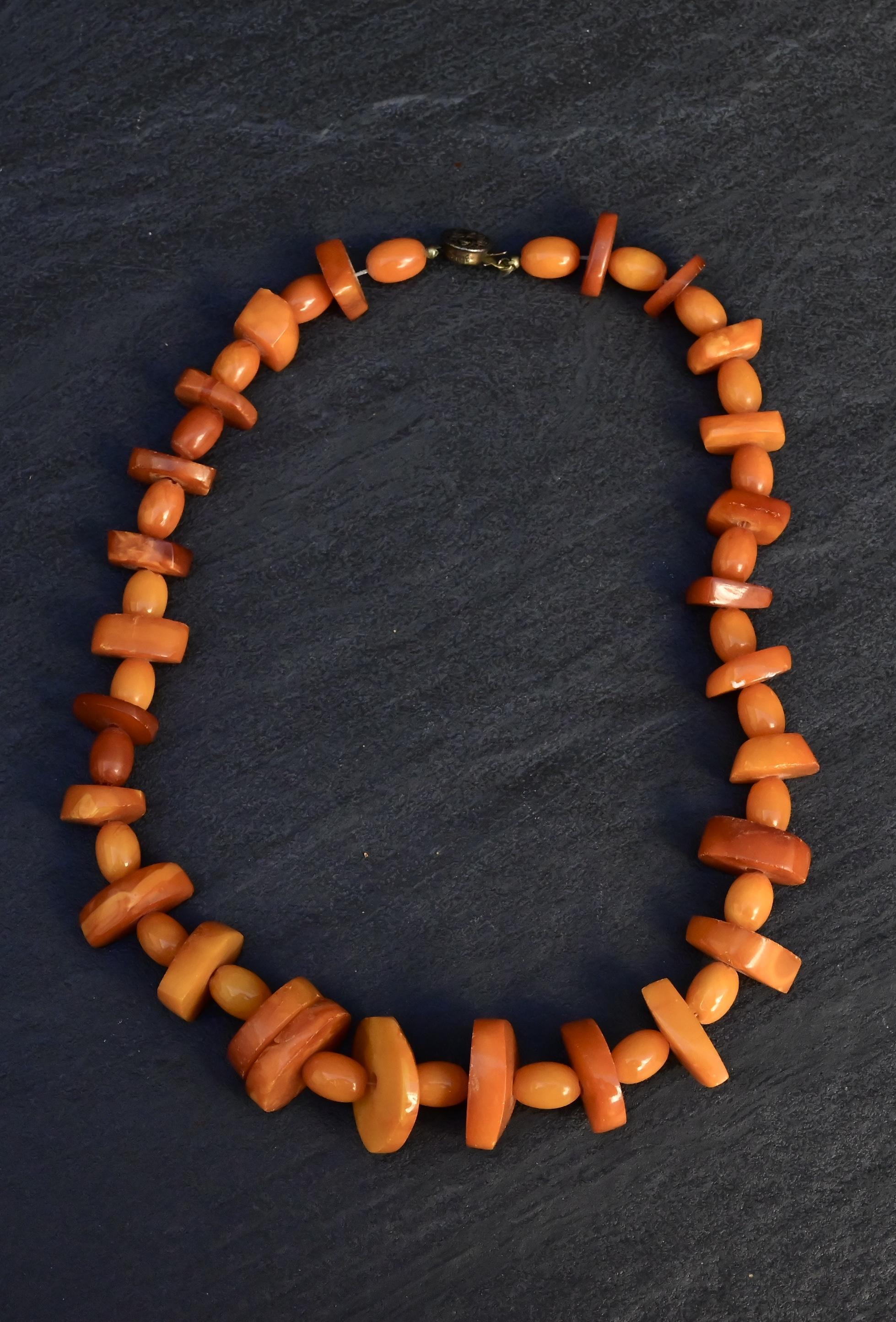 Gorgeous Antique Amber Necklace With Fabulous Shapes 30.10 Grams