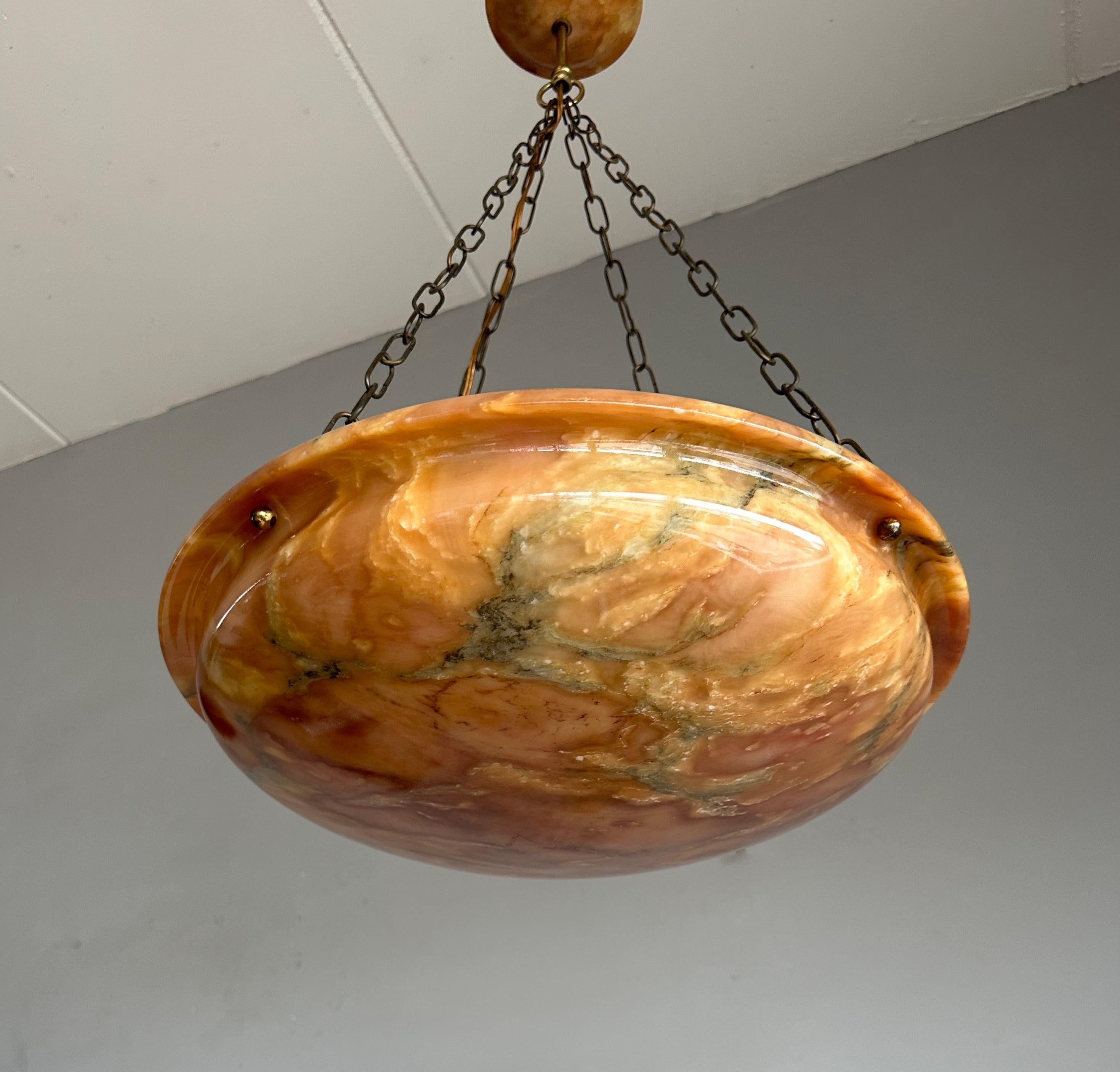 Striking Antique and Mint Condition, Large Alabaster Pendant Light / Fixture For Sale 2
