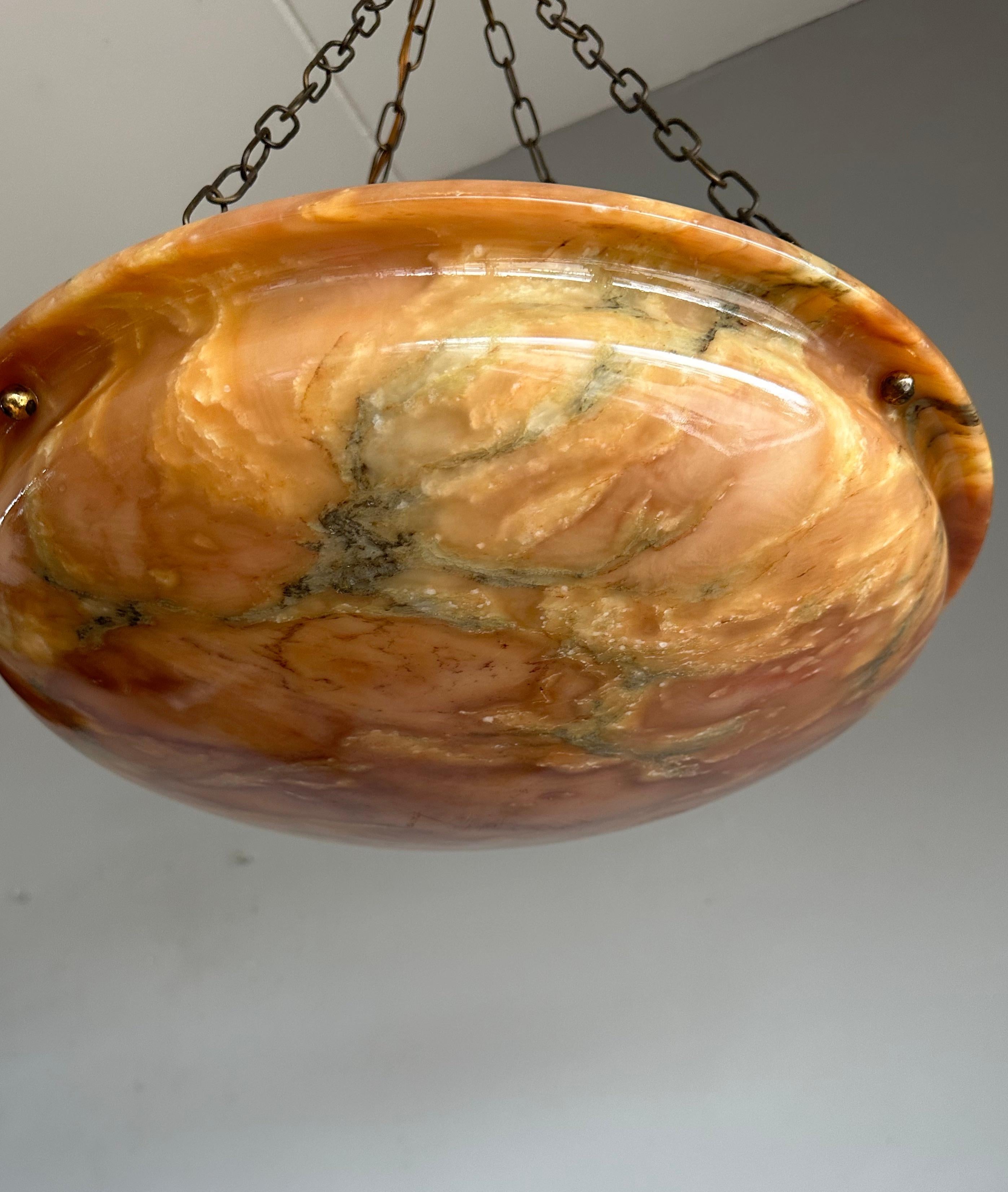 Striking Antique and Mint Condition, Large Alabaster Pendant Light / Fixture For Sale 6