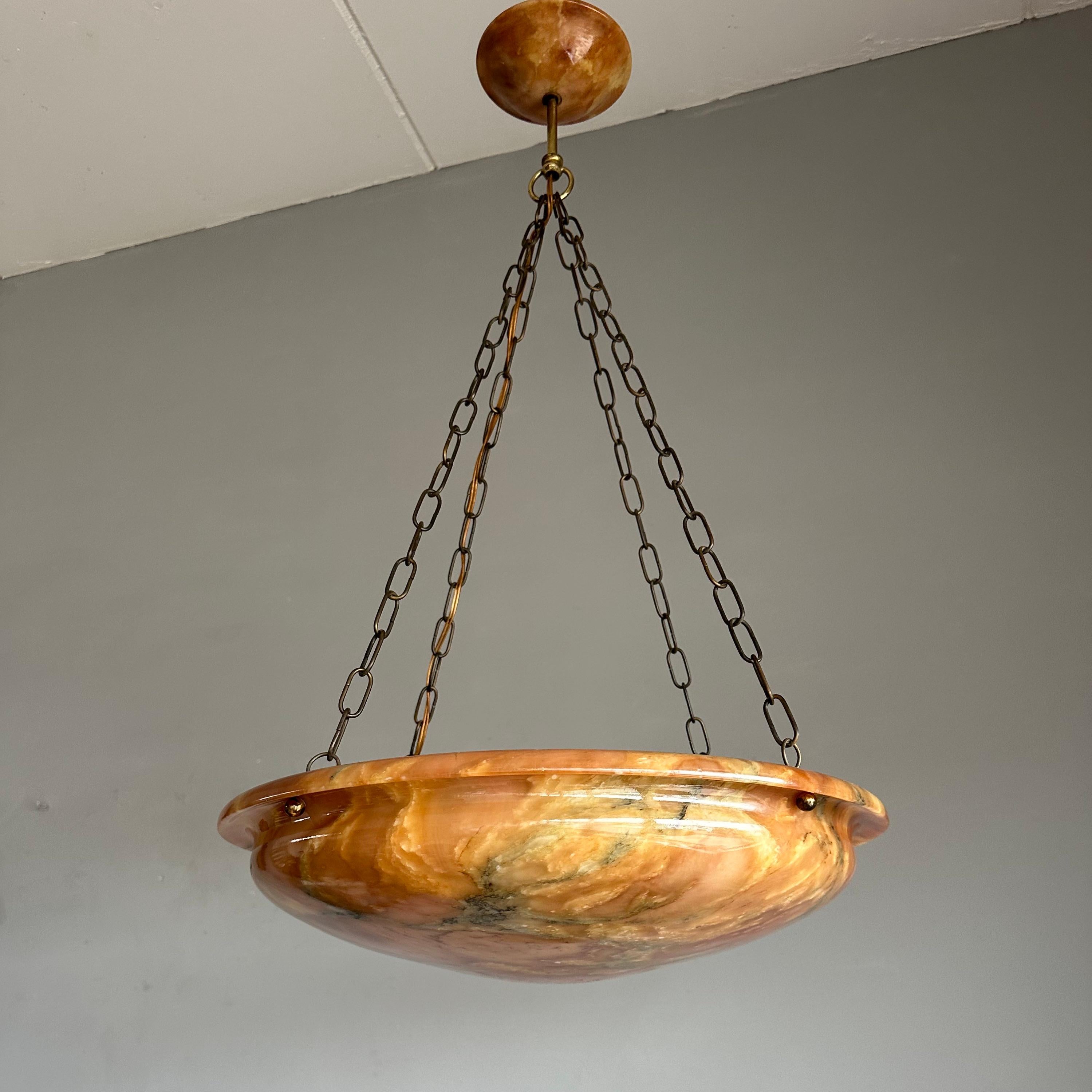 Striking Antique and Mint Condition, Large Alabaster Pendant Light / Fixture For Sale 7
