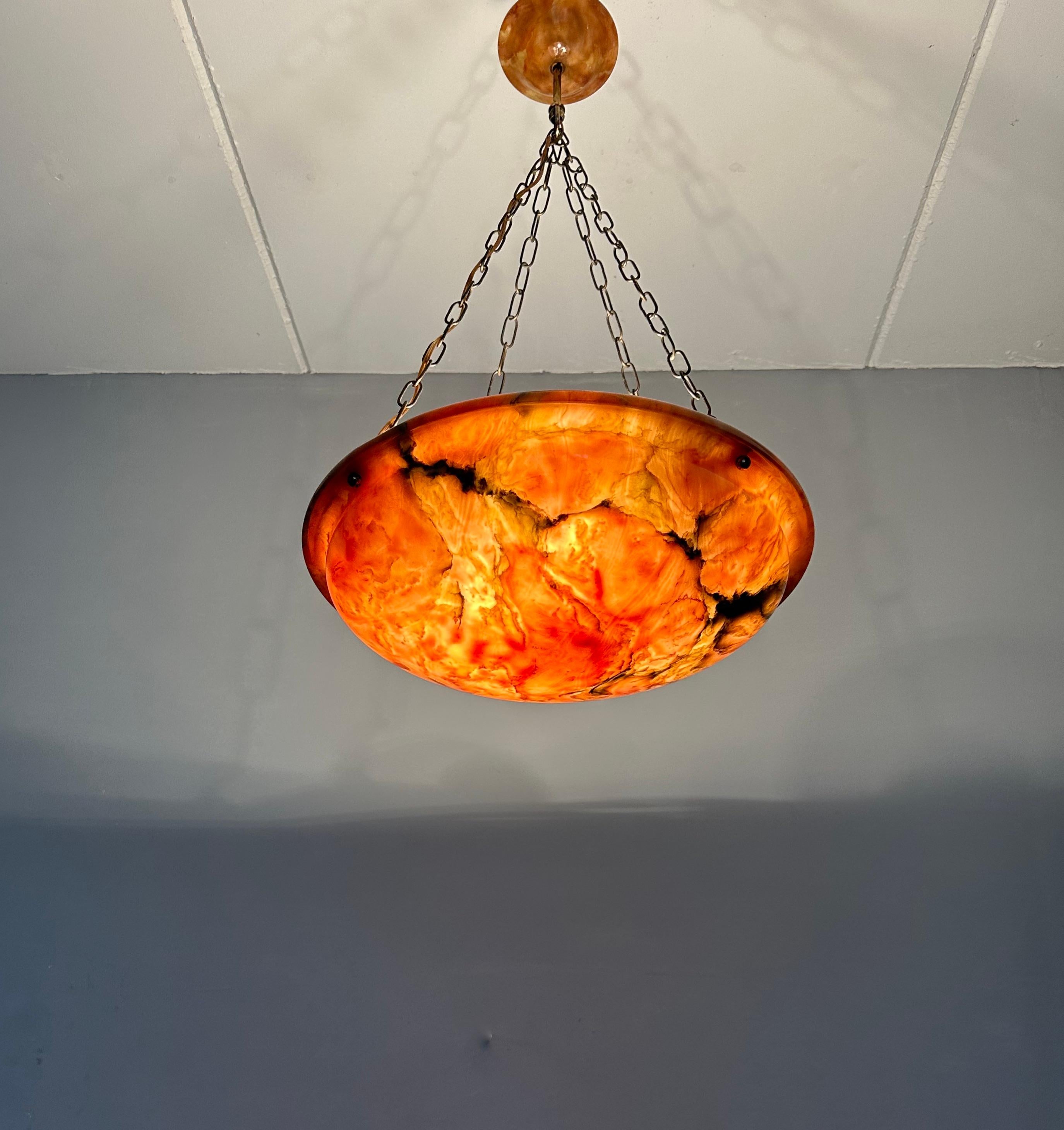 Striking Antique and Mint Condition, Large Alabaster Pendant Light / Fixture For Sale 10