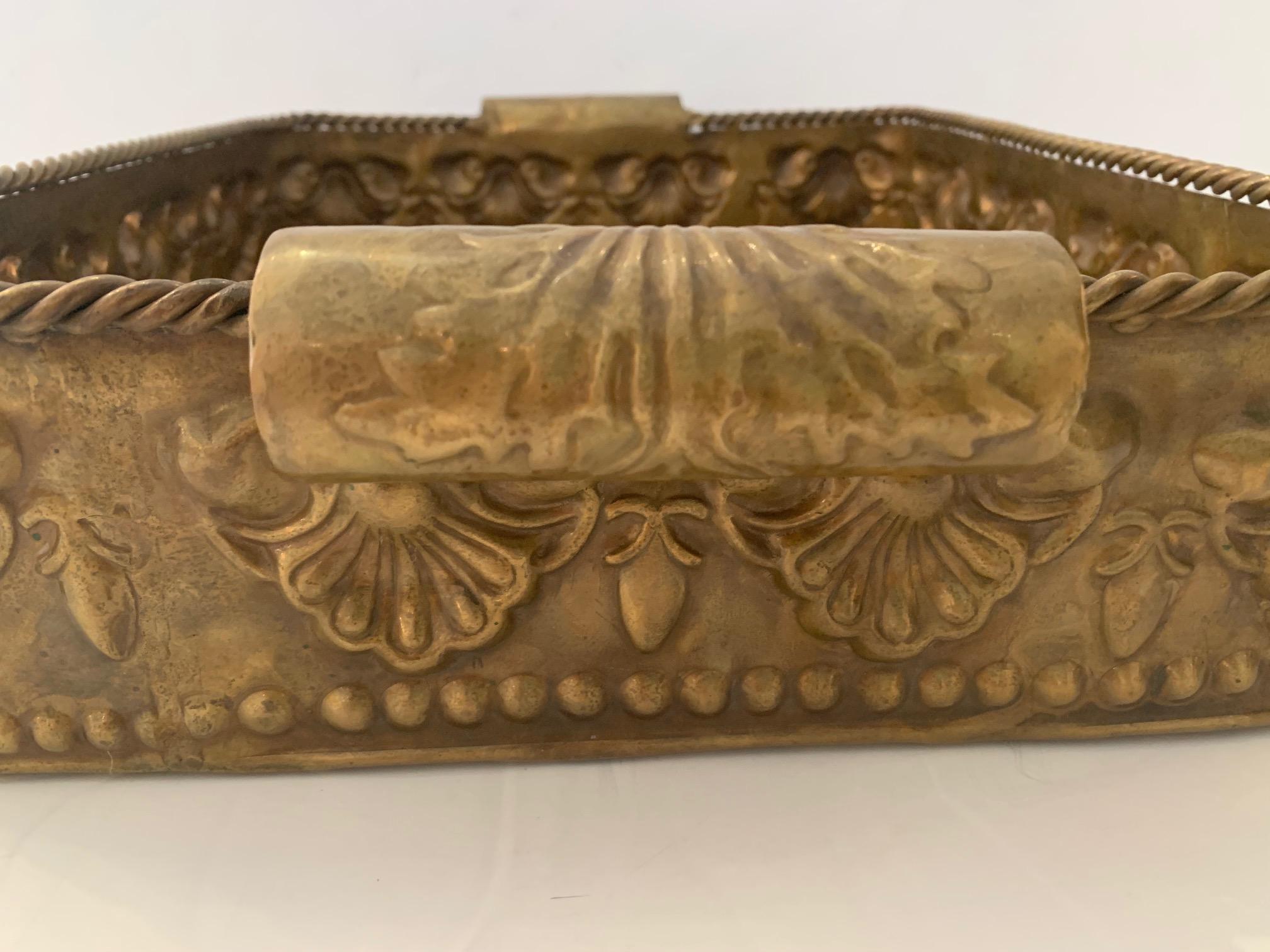 American Gorgeous Antique Brass Deep Tray with Clam Shell Adorned Gallery