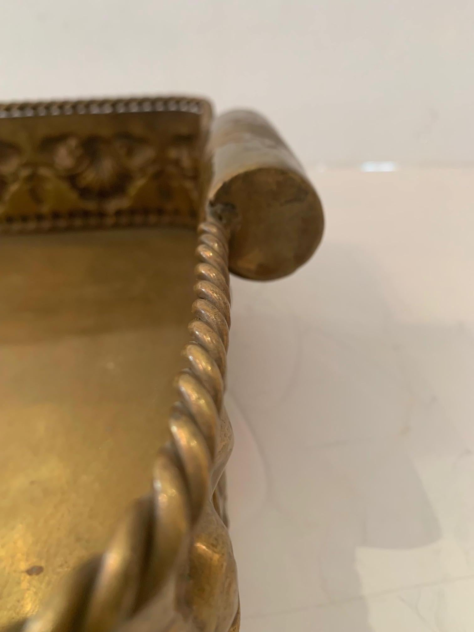 Gorgeous Antique Brass Deep Tray with Clam Shell Adorned Gallery In Good Condition In Hopewell, NJ