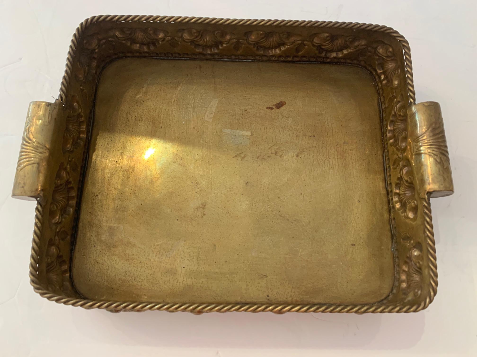 Gorgeous Antique Brass Deep Tray with Clam Shell Adorned Gallery 3