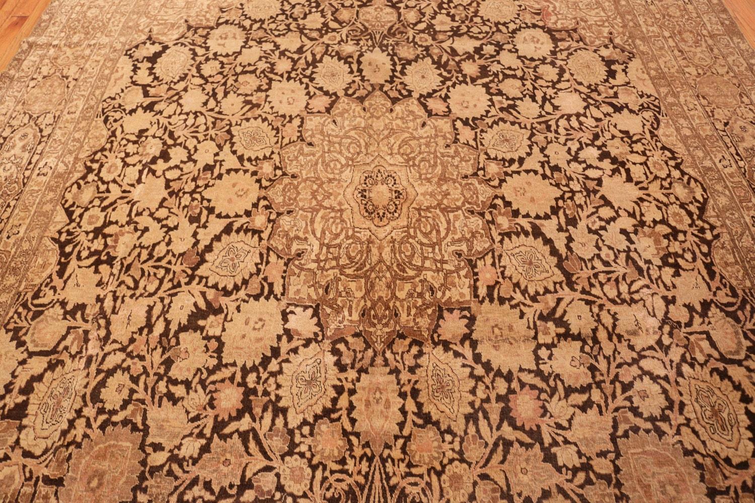 Hand-Knotted Gorgeous Antique Brown Ardabil Design Persian Tabriz Carpet.