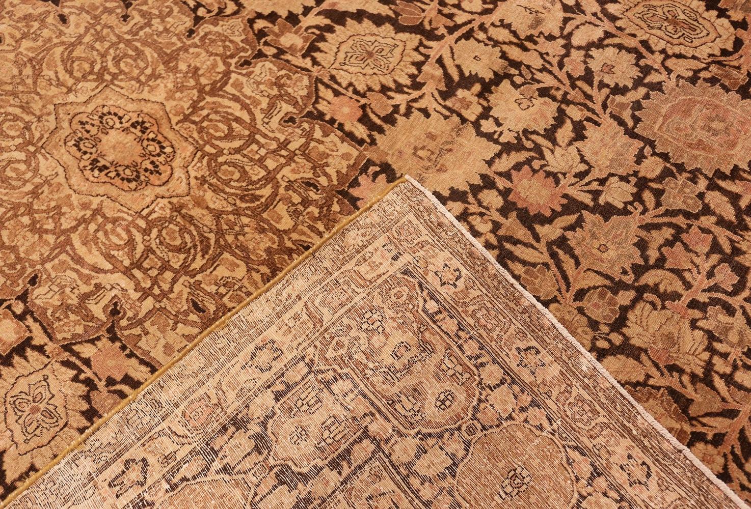 Wool Gorgeous Antique Brown Ardabil Design Persian Tabriz Carpet.