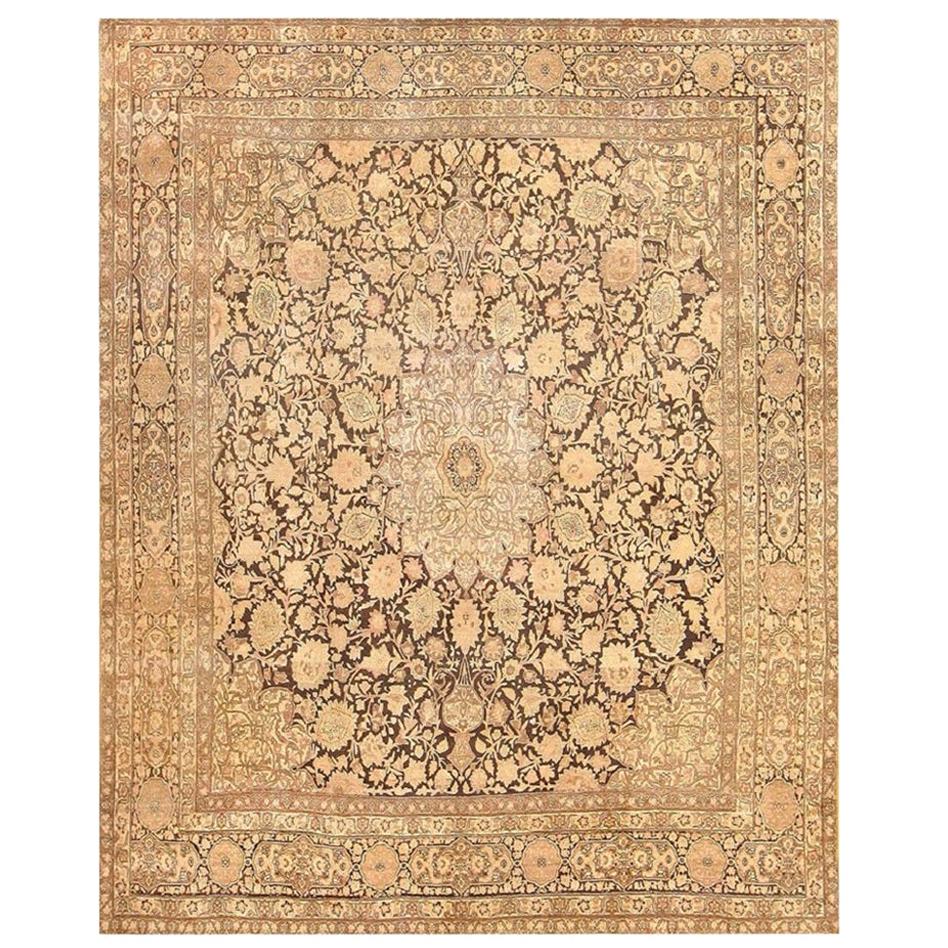 Gorgeous Antique Brown Ardabil Design Persian Tabriz Carpet.