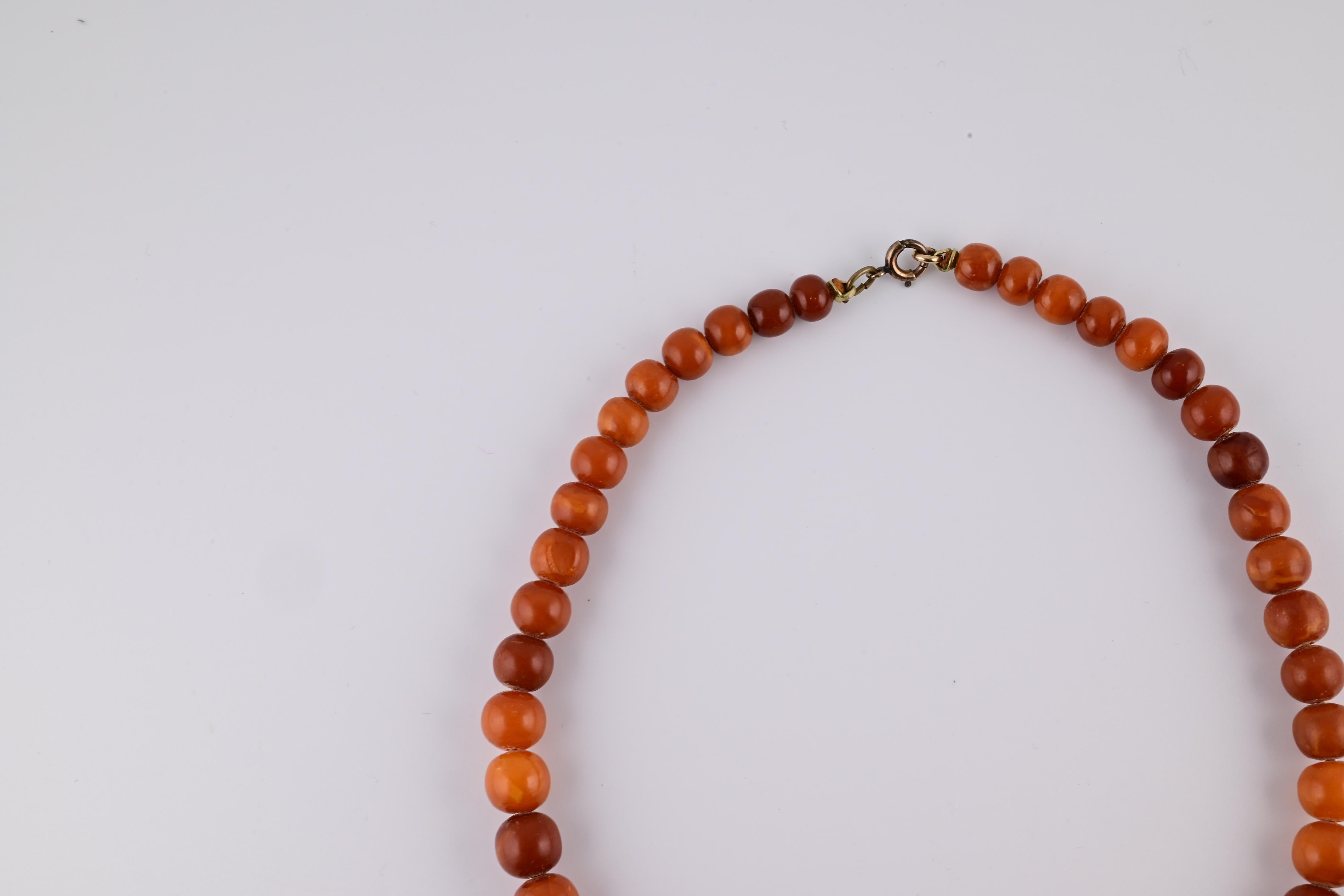 Gorgeous Antique Butterscotch Amber Necklace Ottoman Beads 15.17 Grams For Sale 5
