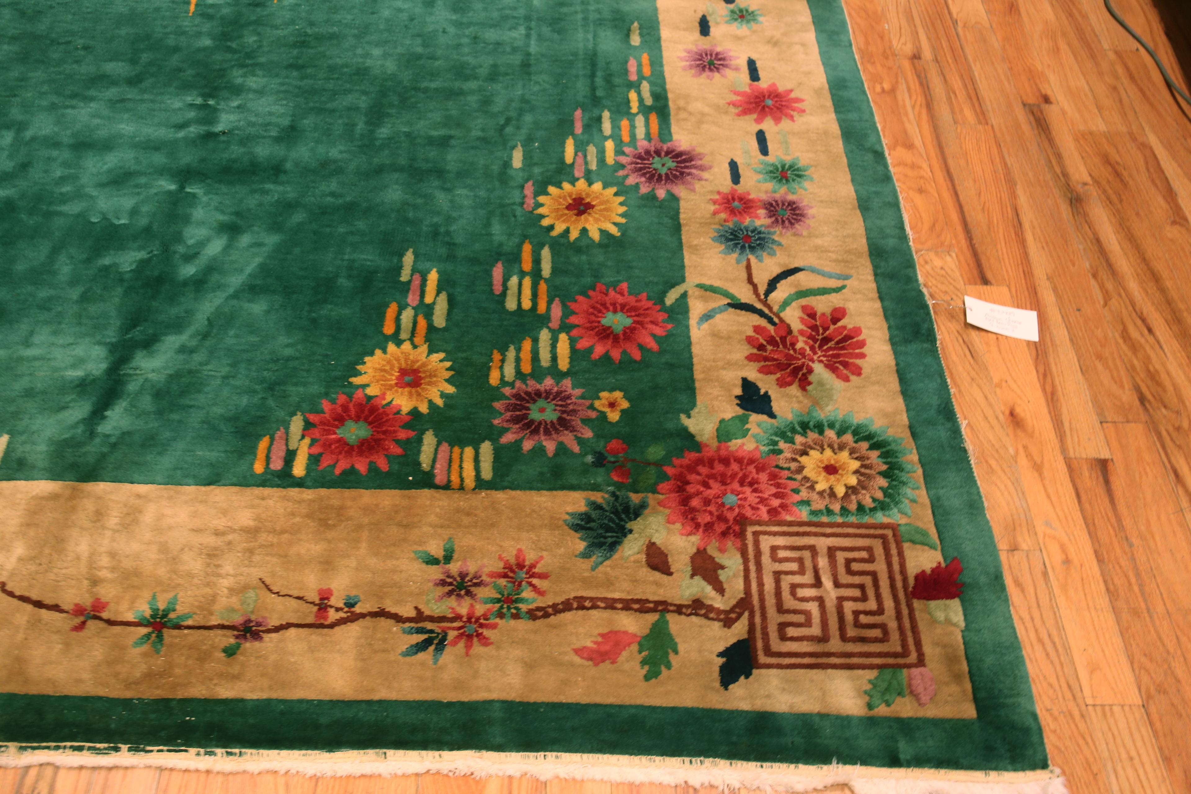Gorgeous Antique Chinese Art Deco Rug In Green 9' x 11'7