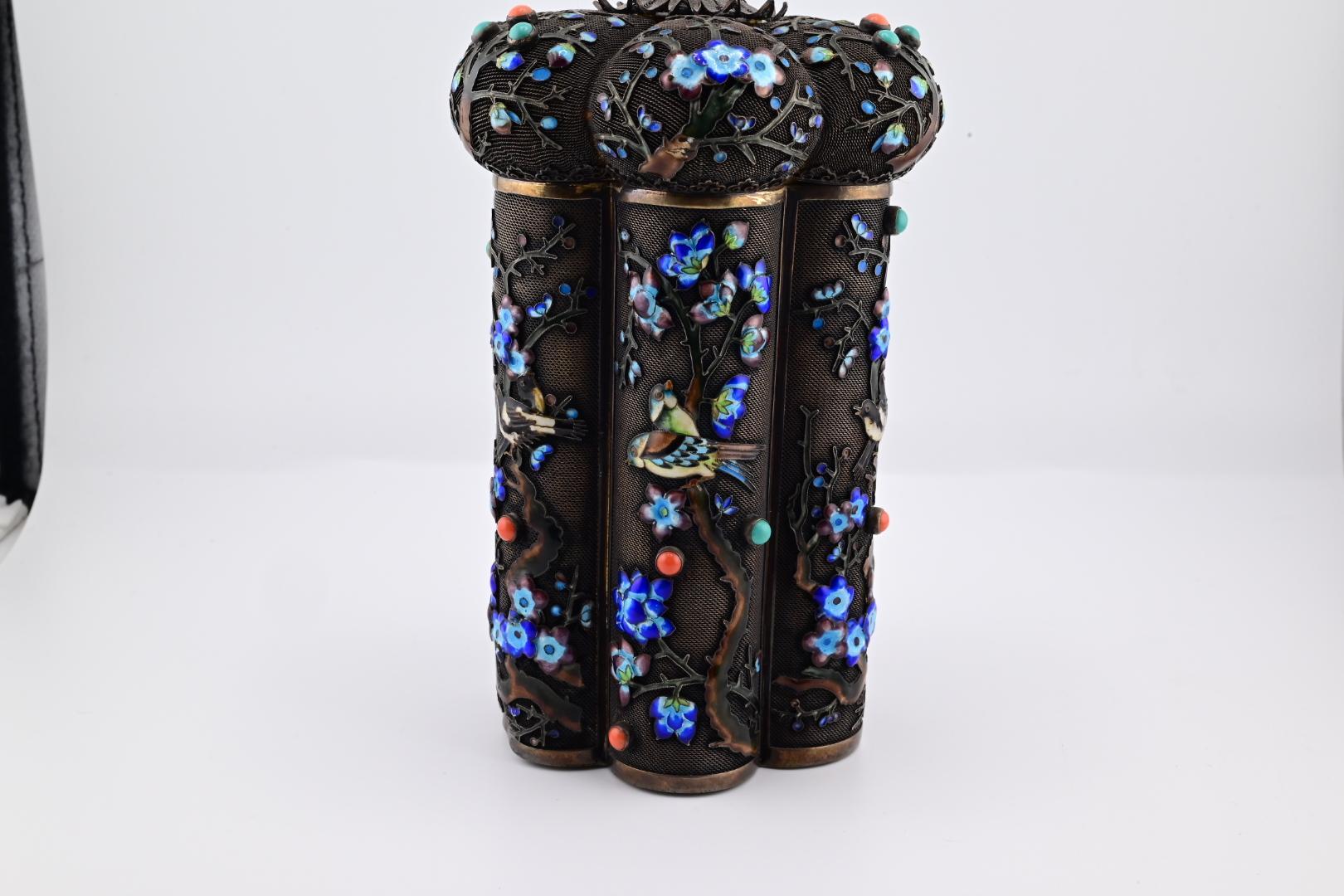 Mid-20th Century Gorgeous Antique Chinese Tea Caddy Silver Enamel