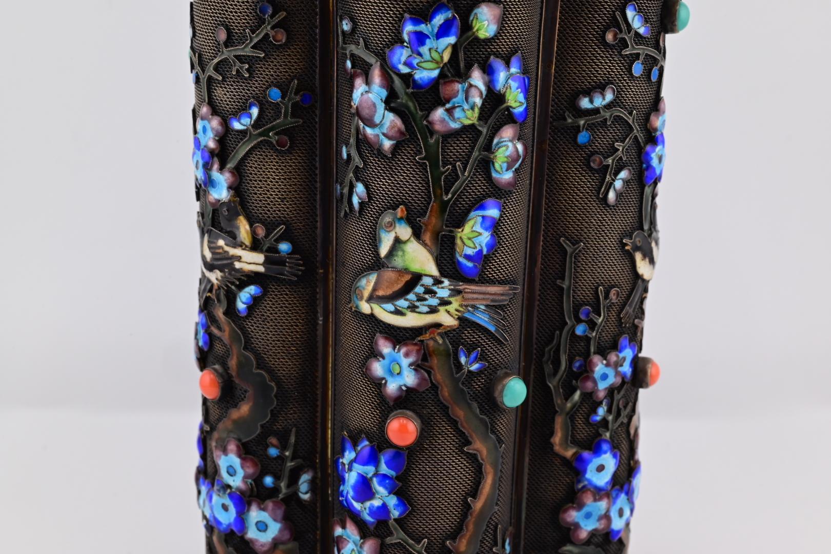 Gorgeous Antique Chinese Tea Caddy Silver Enamel 1
