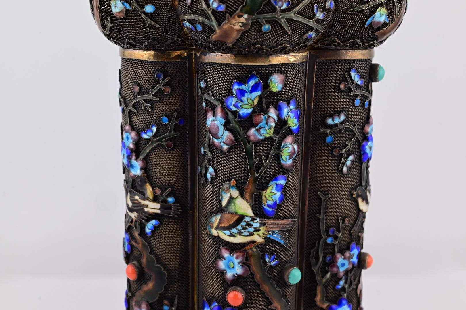 Gorgeous Antique Chinese Tea Caddy Silver Enamel 2