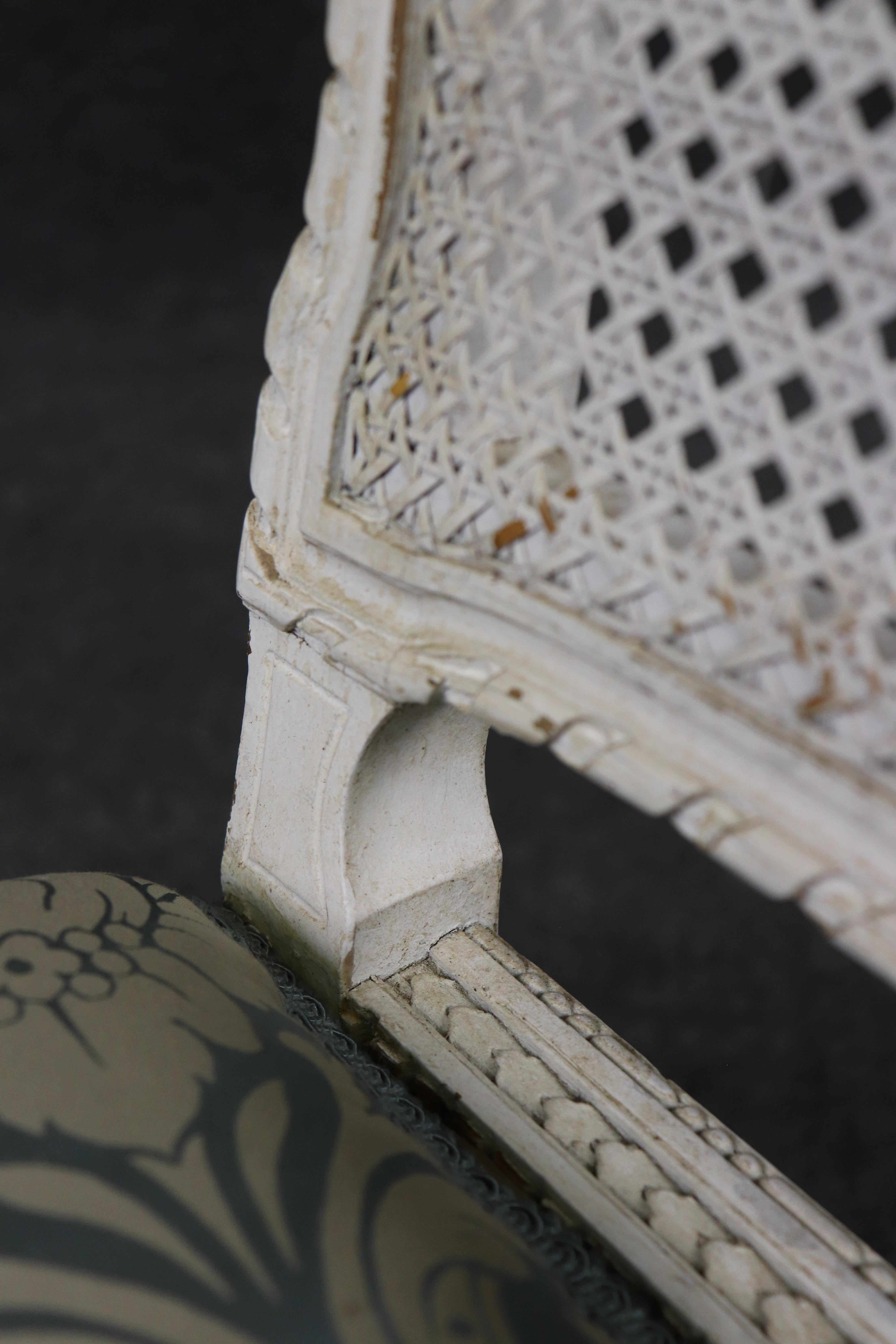 Gorgeous Antique Chippy White Painted French Louis XVI Cane Window Bench For Sale 6
