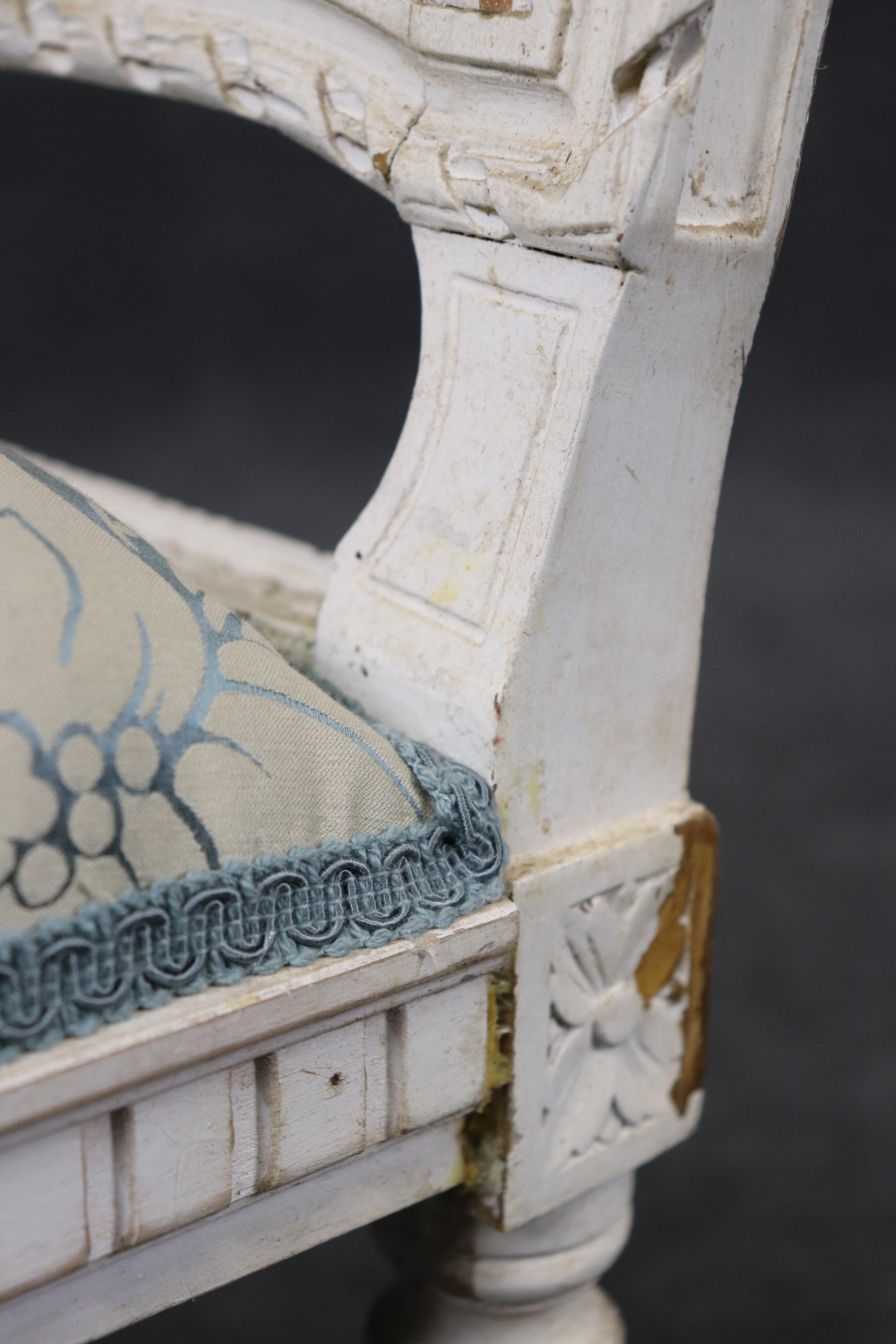 Gorgeous Antique Chippy White Painted French Louis XVI Cane Window Bench For Sale 7