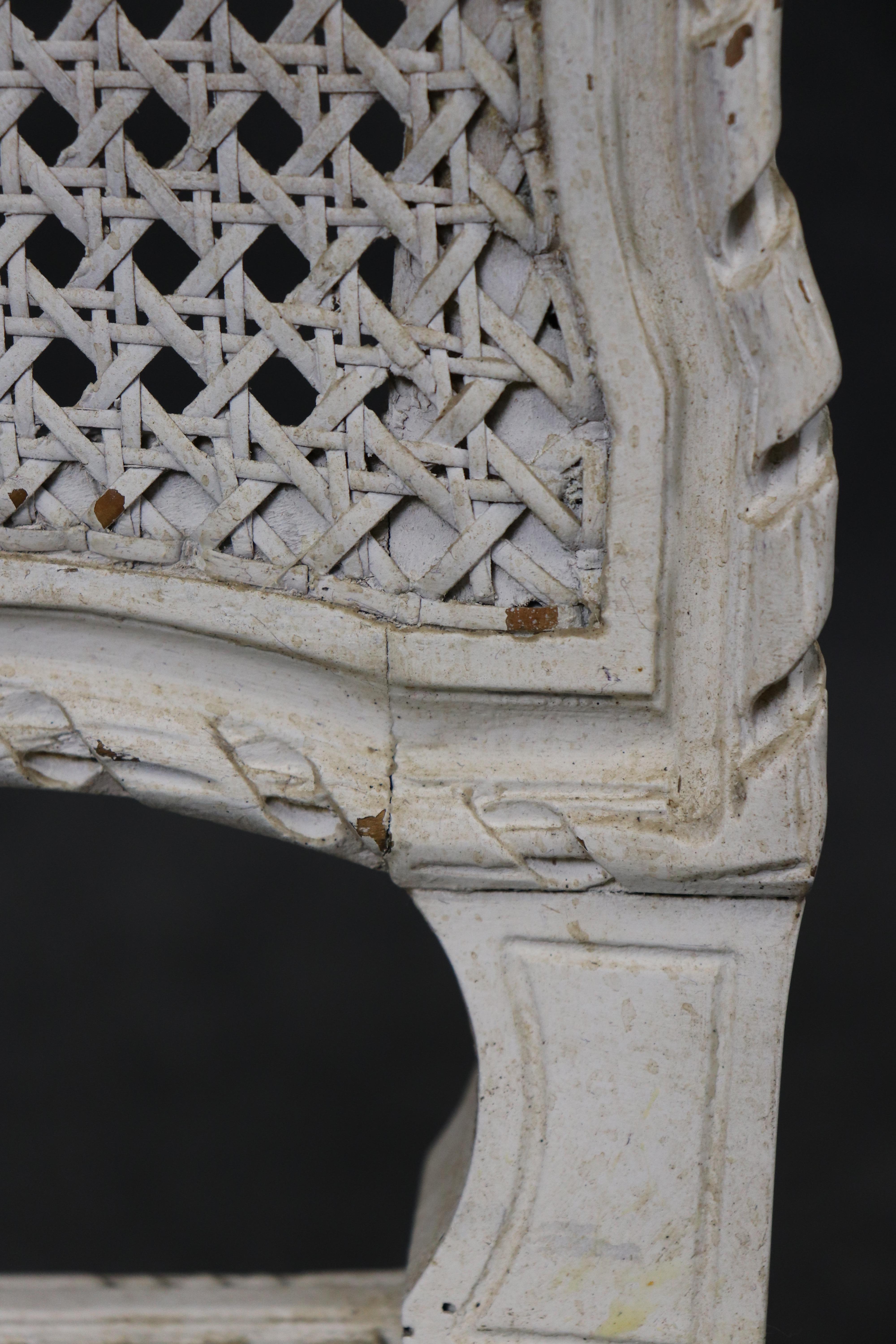 Gorgeous Antique Chippy White Painted French Louis XVI Cane Window Bench For Sale 8
