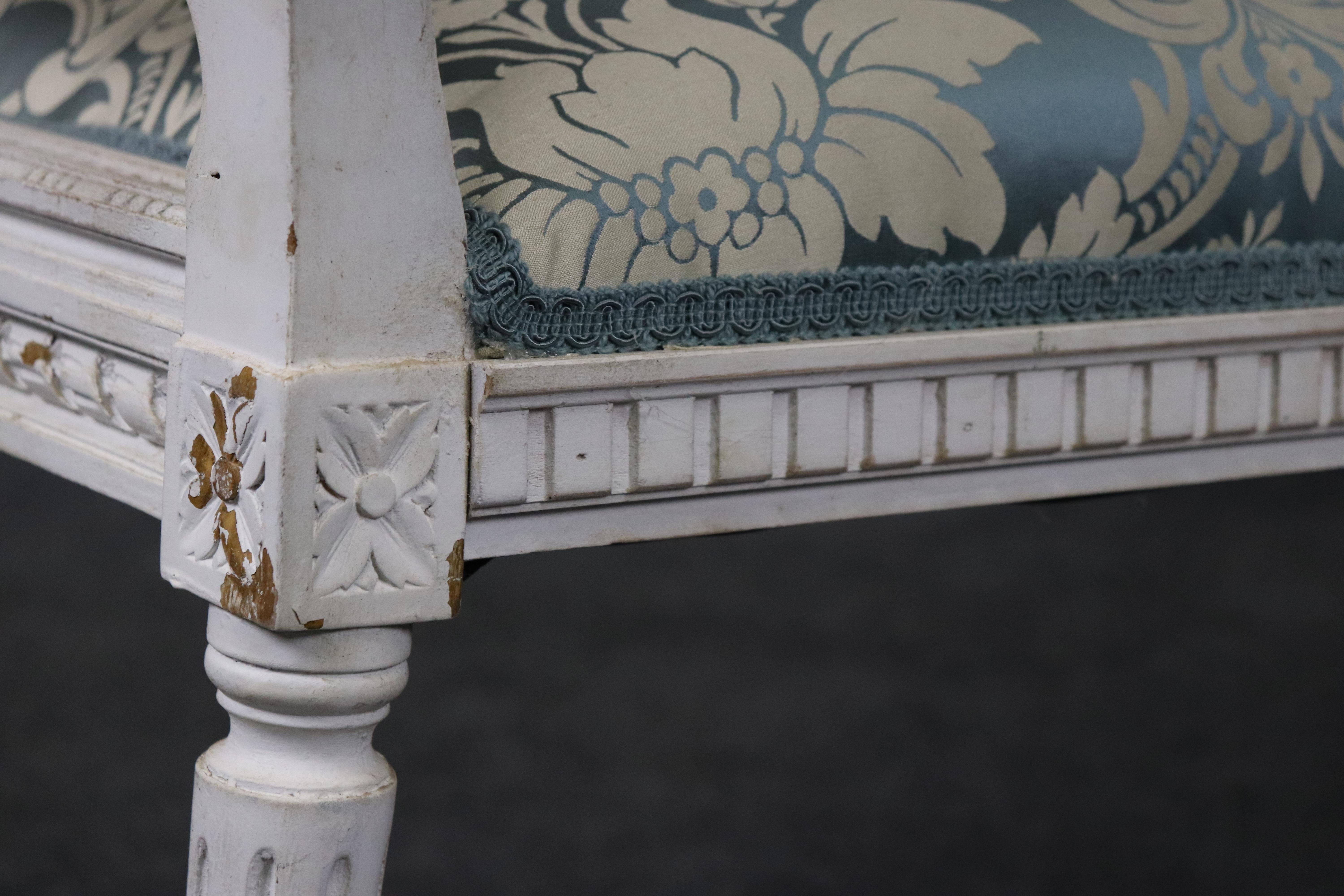 Gorgeous Antique Chippy White Painted French Louis XVI Cane Window Bench For Sale 9