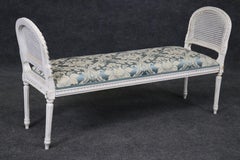 Gorgeous Antique Chippy White Painted French Louis XVI Cane Window Bench