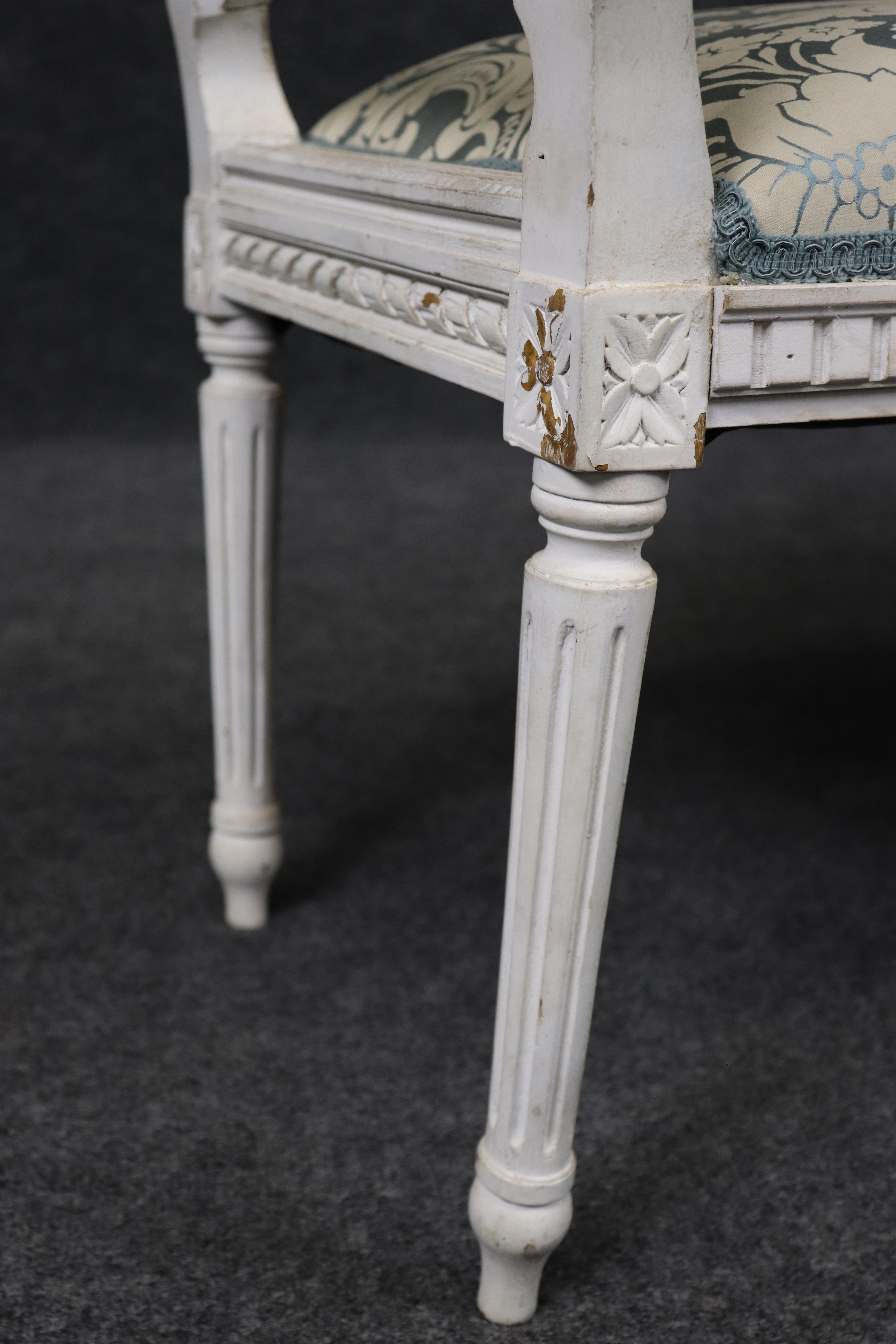 Gorgeous Antique Chippy White Painted French Louis XVI Cane Window Bench For Sale 4