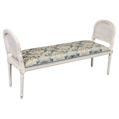 Gorgeous Antique Chippy White Painted French Louis XVI Cane Window Bench