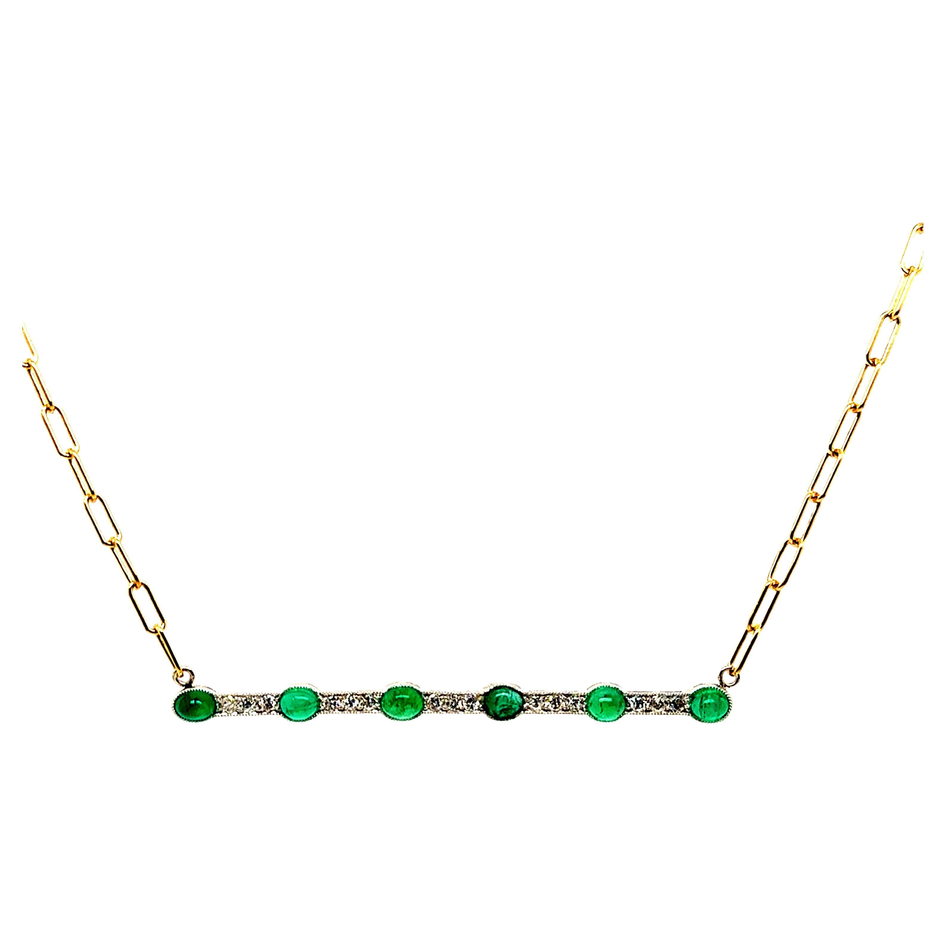 Precioso Collar Antiguo de Barras de Diamantes y Esmeraldas en Platino/Oro Amarillo de 18 K