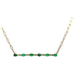 Gorgeous Antique Diamond and Emerald Bar Necklace in Platinum/ 18K Yellow Gold