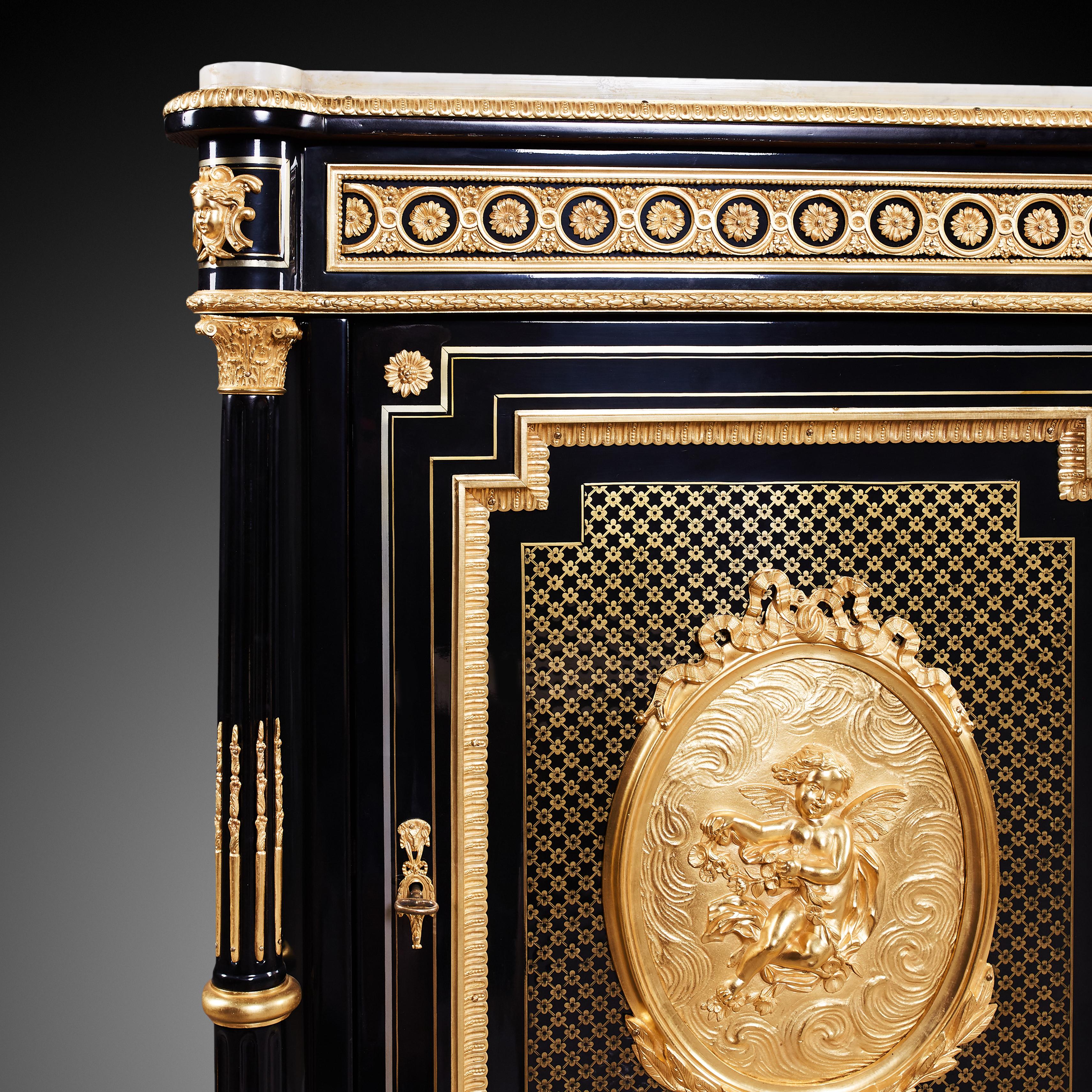 Gorgeous Antique Ebonized and Ormolu Cabinet For Sale 2