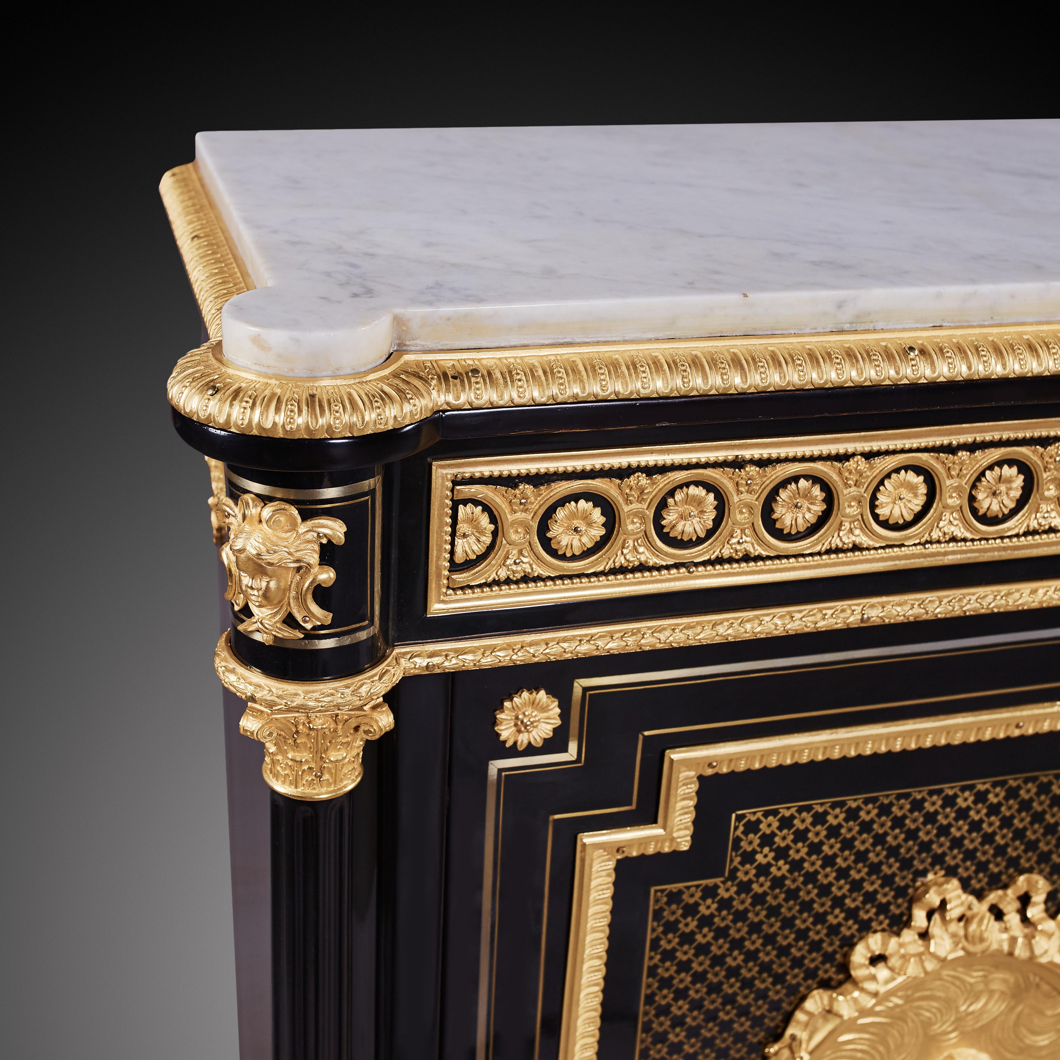 Gorgeous Antique Ebonized and Ormolu Cabinet For Sale 3