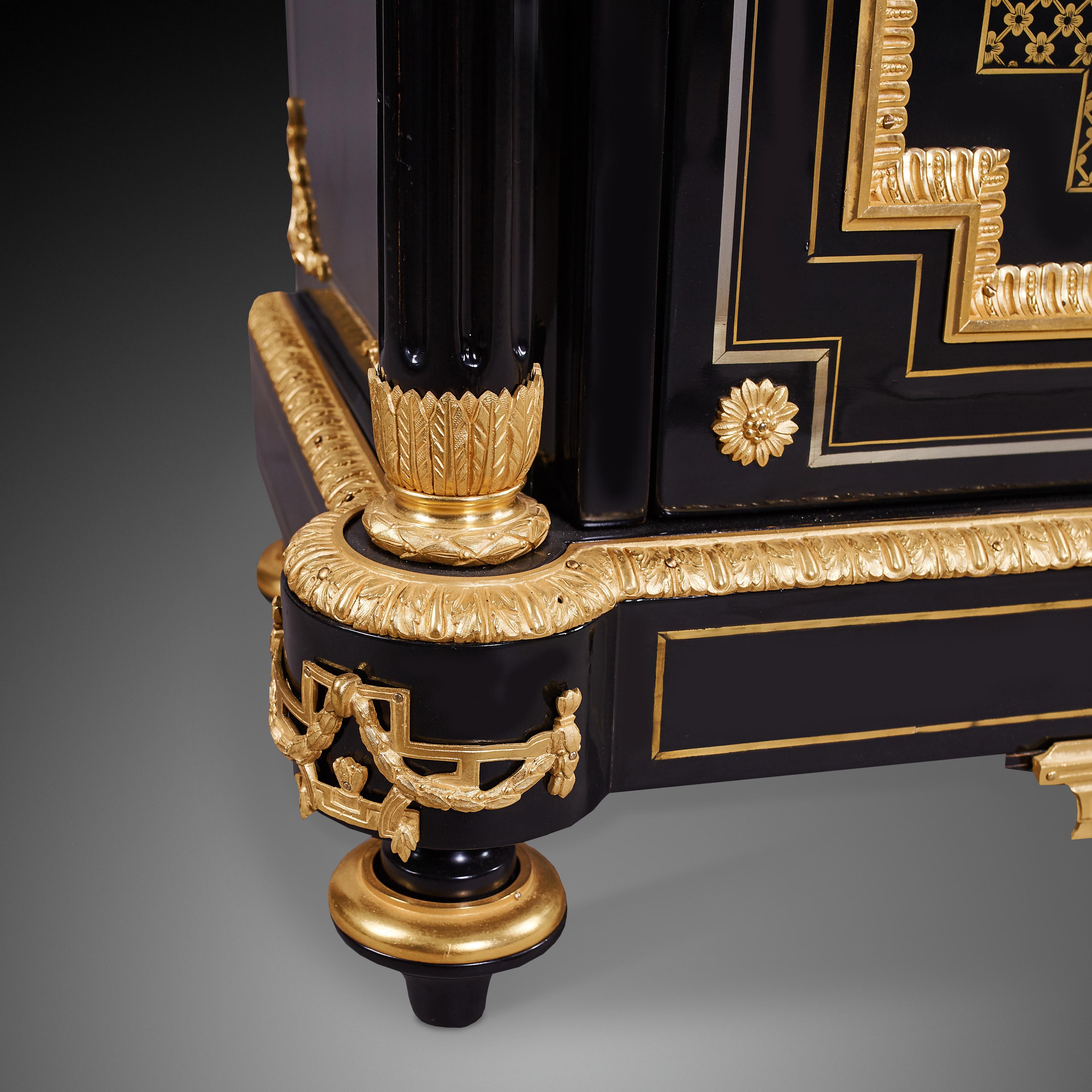 Gorgeous Antique Ebonized and Ormolu Cabinet For Sale 4