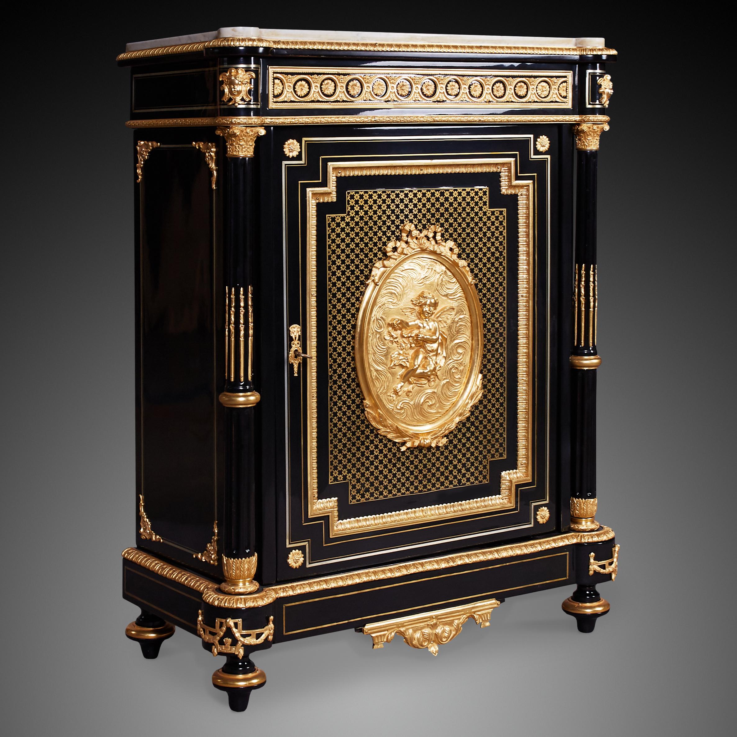 Napoleon III Gorgeous Antique Ebonized and Ormolu Cabinet For Sale