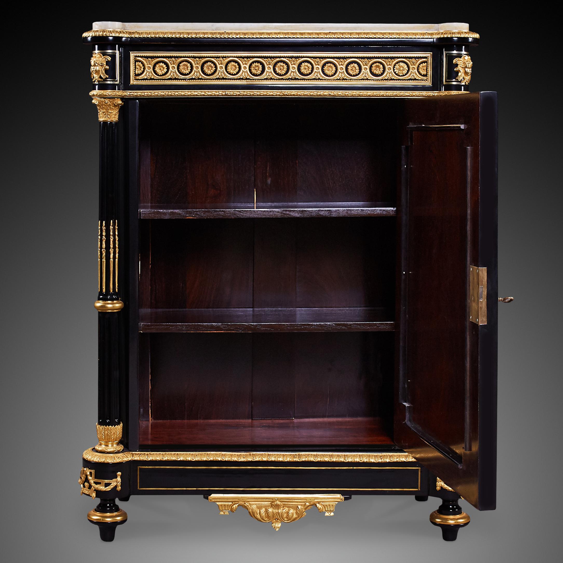 Gorgeous Antique Ebonized and Ormolu Cabinet In Good Condition For Sale In Warsaw, PL