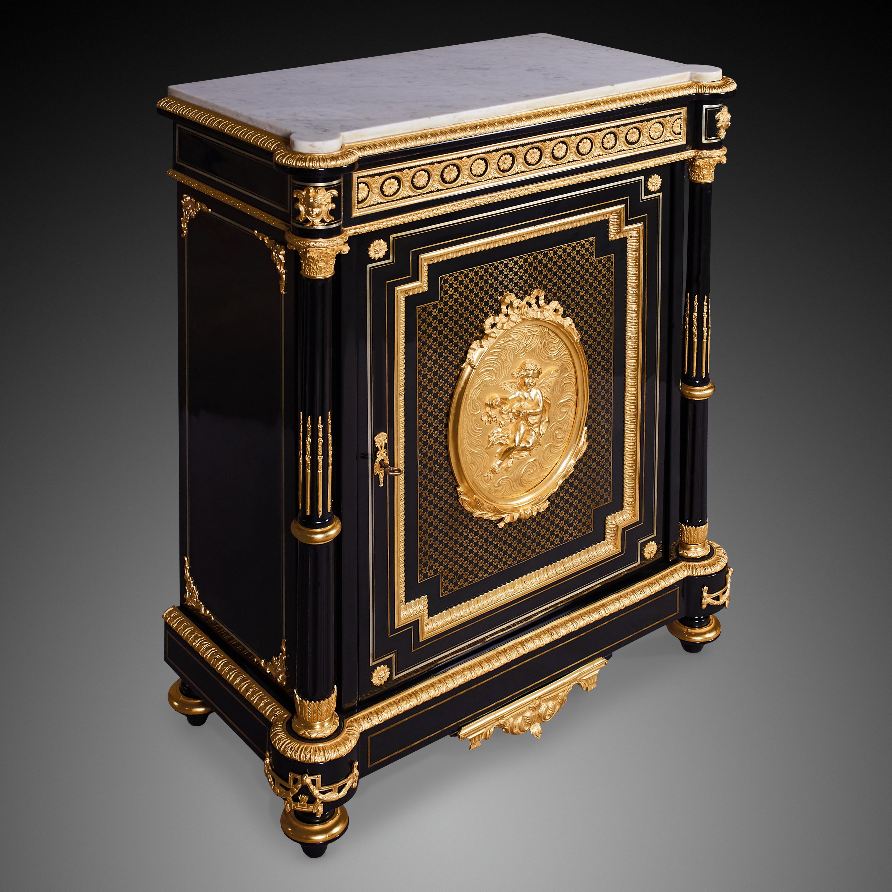 19th Century Gorgeous Antique Ebonized and Ormolu Cabinet For Sale