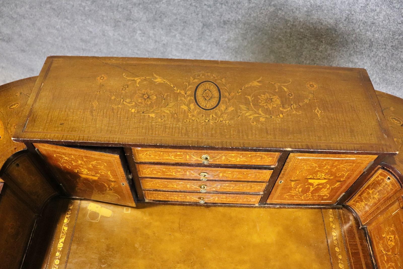 Gorgeous Antique English Inlaid Walnut Carlton House Desk Circa 1900 For Sale 5
