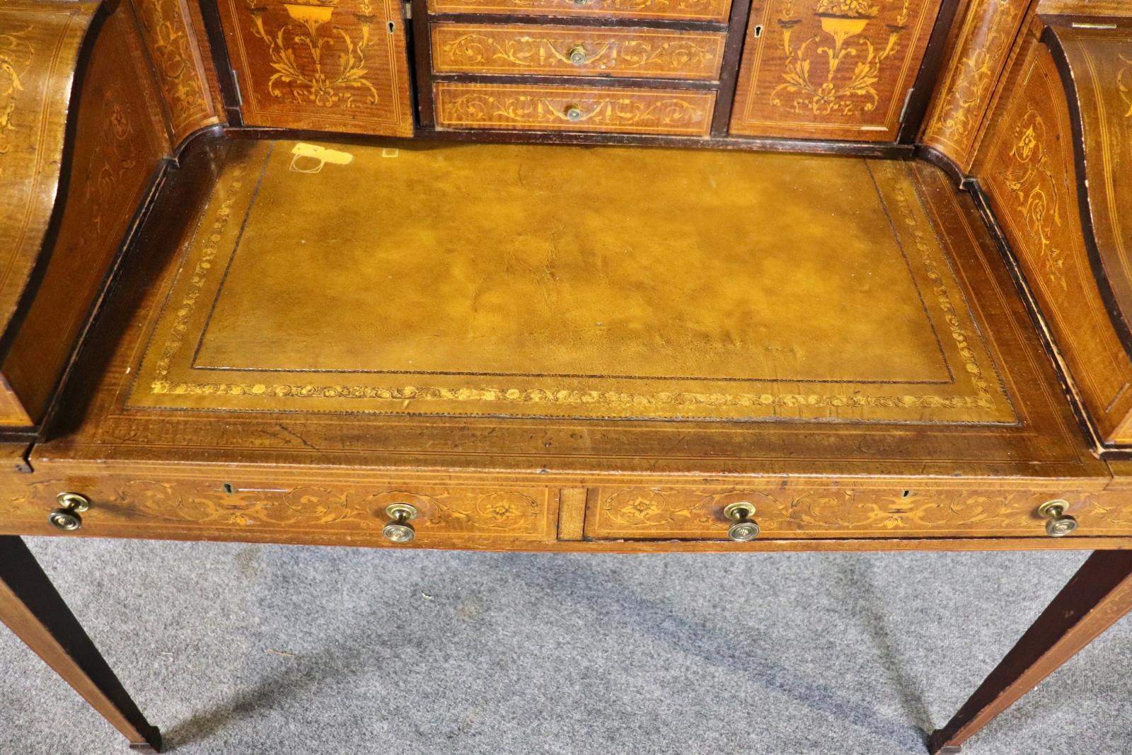 Gorgeous Antique English Inlaid Walnut Carlton House Desk Circa 1900 For Sale 6