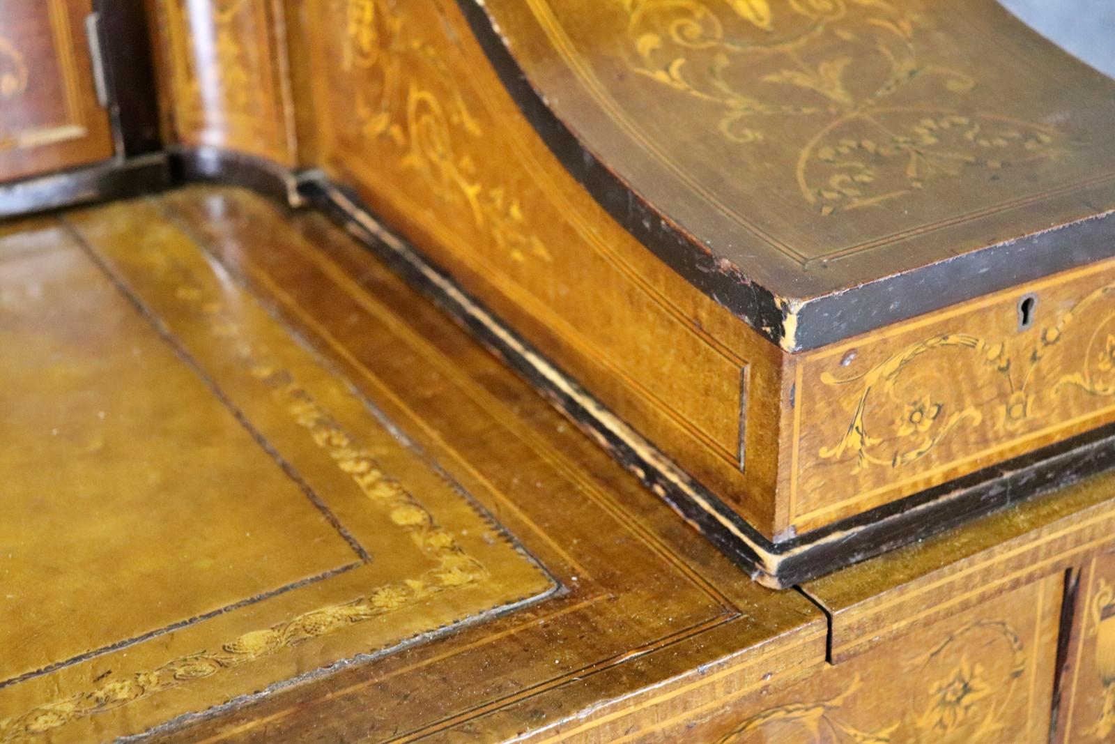 Gorgeous Antique English Inlaid Walnut Carlton House Desk Circa 1900 For Sale 8