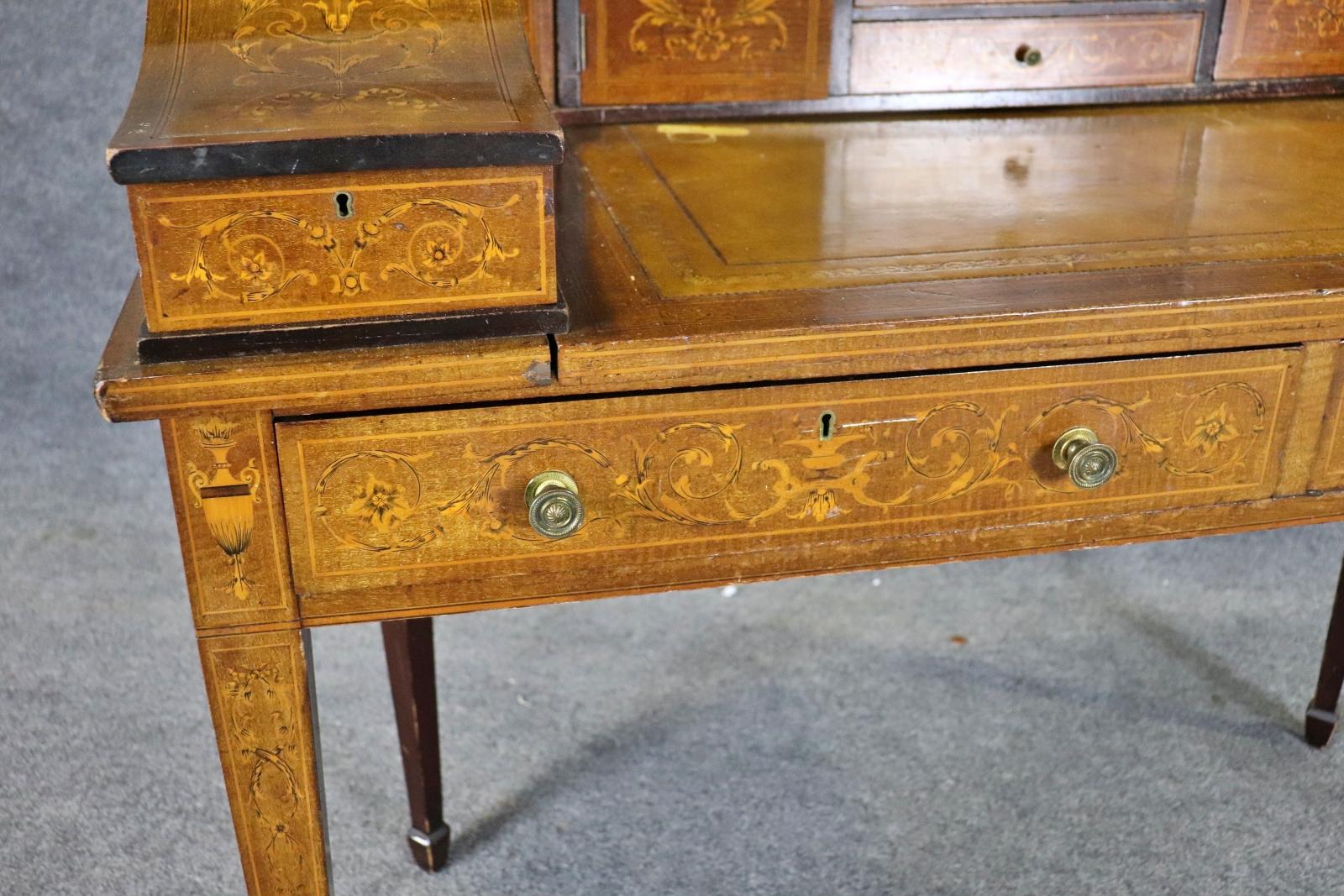 Gorgeous Antique English Inlaid Walnut Carlton House Desk Circa 1900 For Sale 10